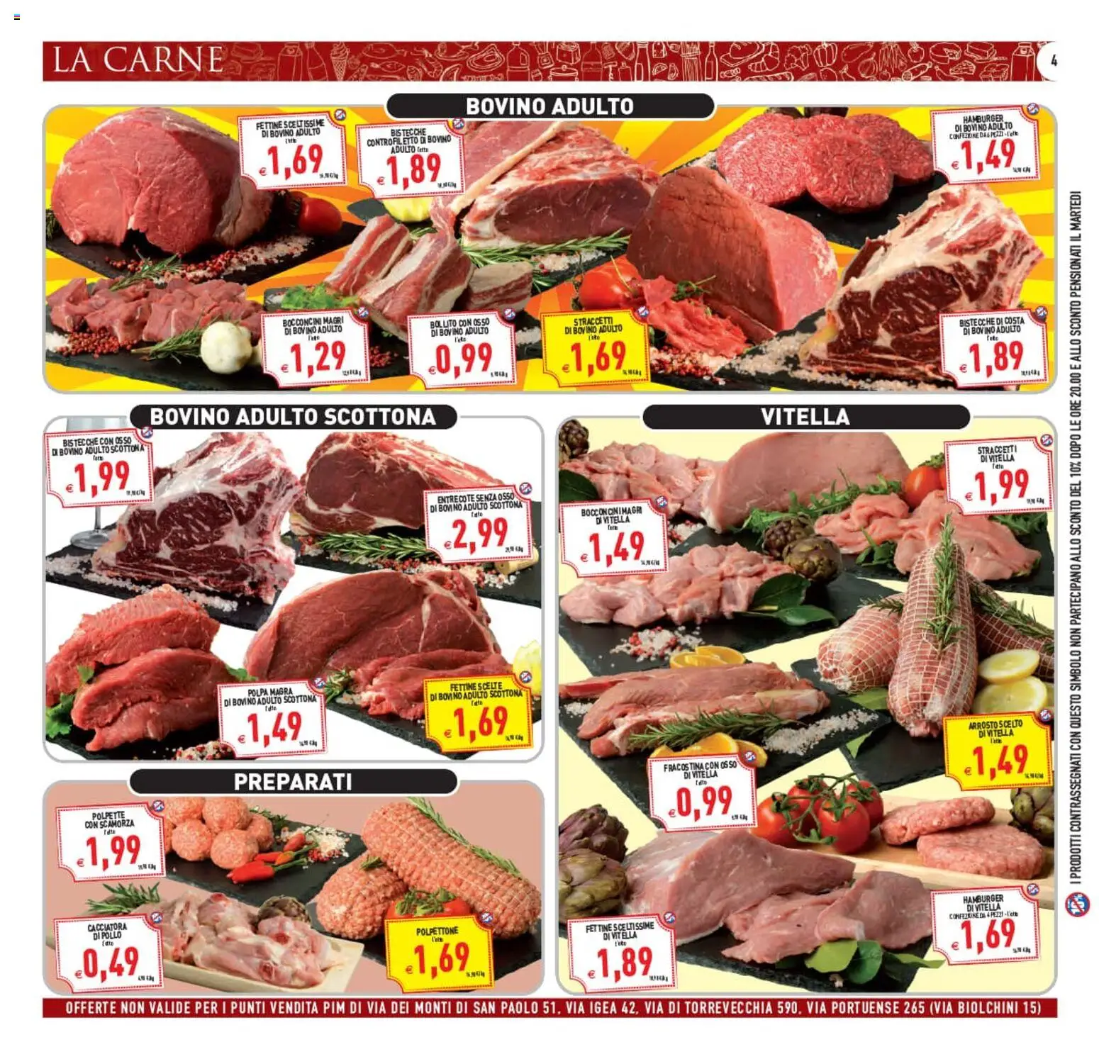 Volantino PIM Supermercati del 08.05.2026 | Pagina: 4 | Prodotti: Bovino, Arrosto, Hamburger, Polpette