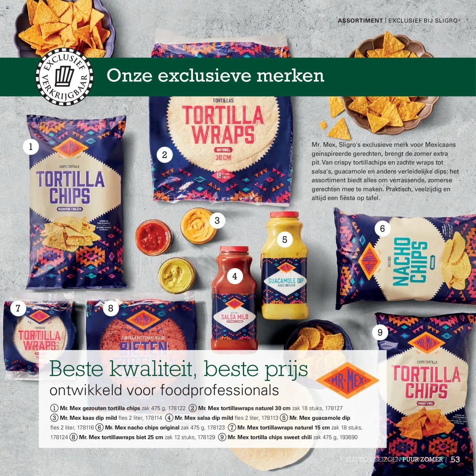 {H1} | Pagina: 53 | Producten: Fles, Tortillachips, Dip, Zak