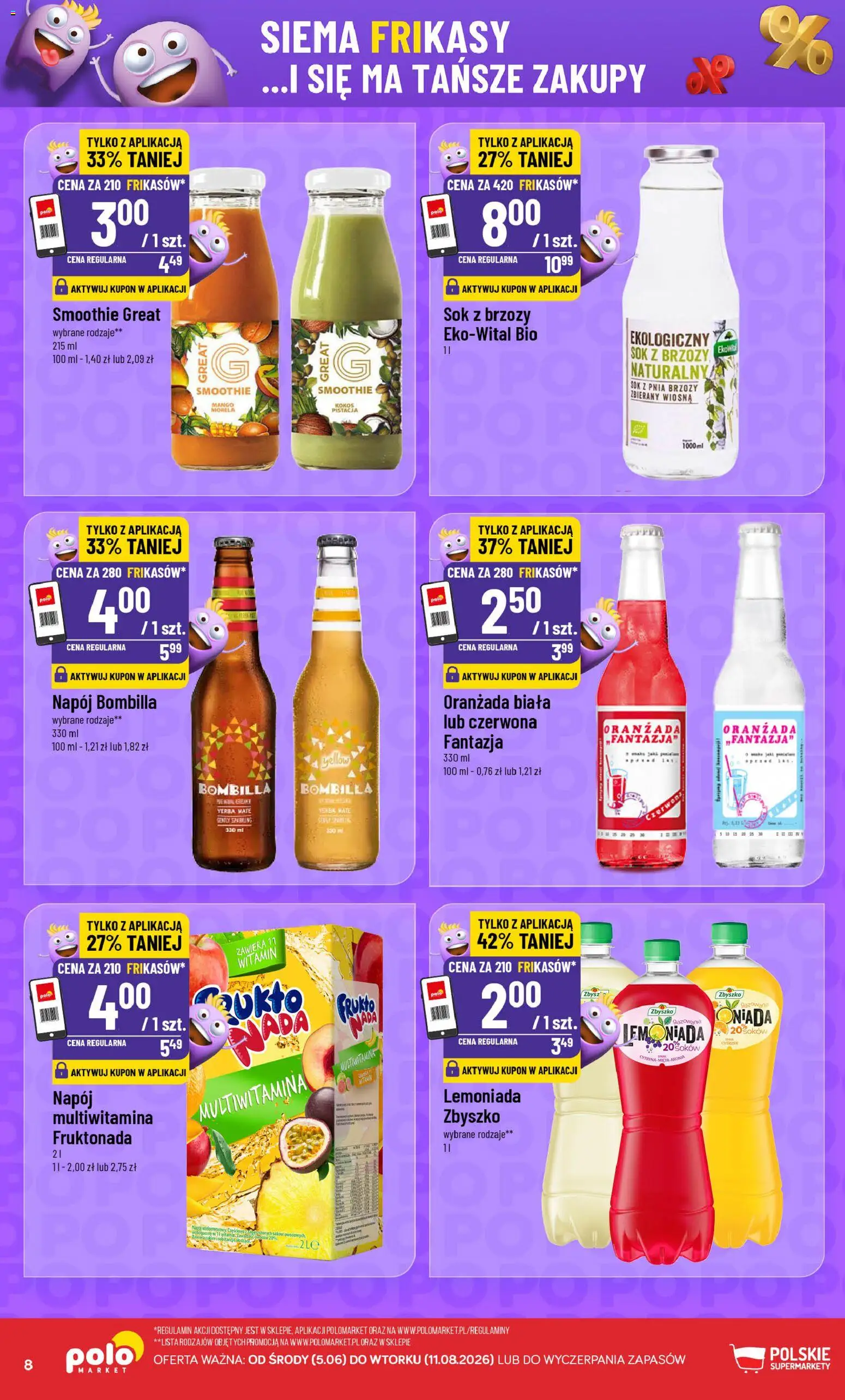 POLOmarket gazetka - Frikasowe Hity od 05.08.2026 | Strona: 8 | Produkty: Mango, Sok z brzozy, Smoothie, Sok