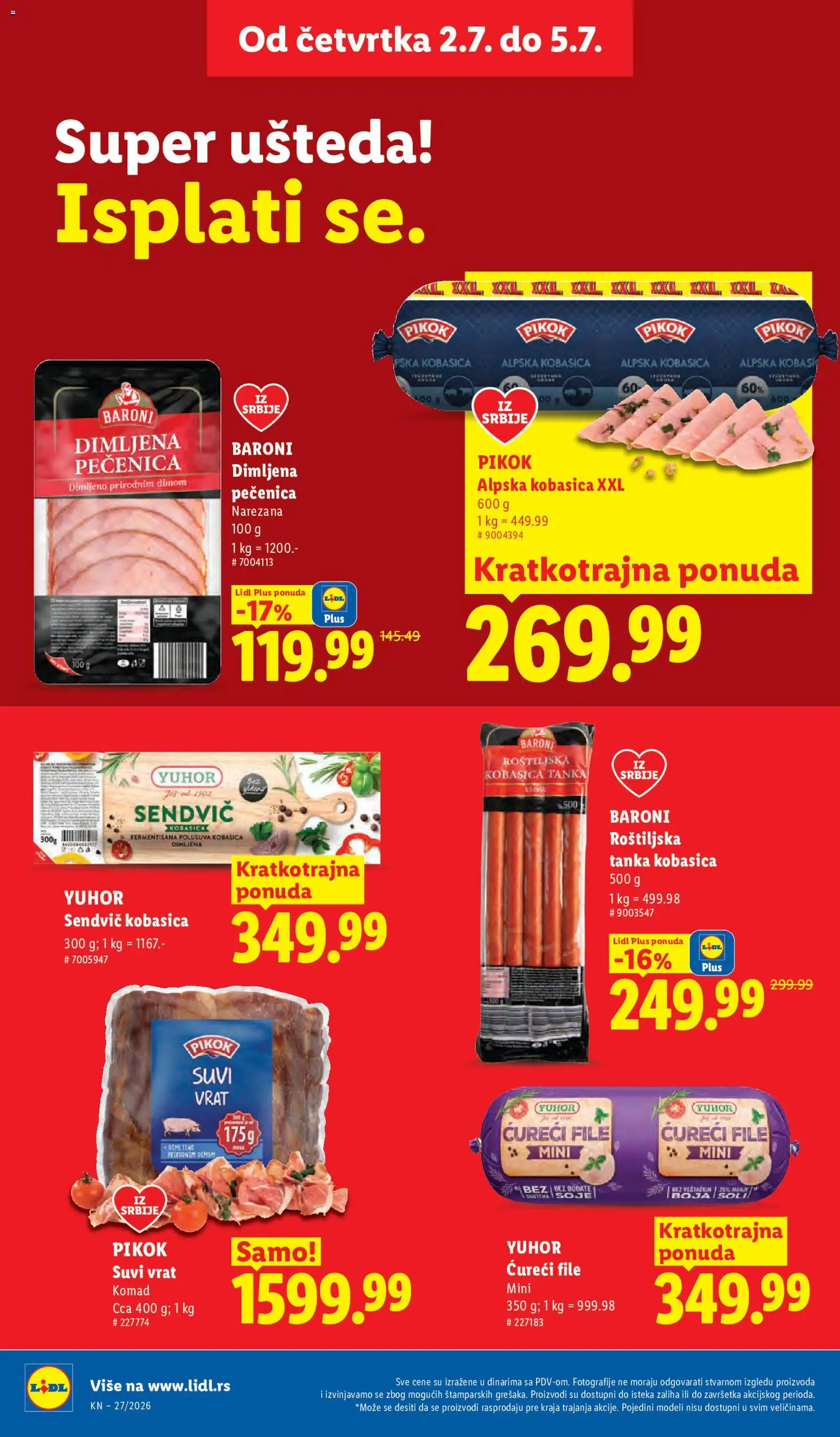 Lidl katalog - važi od 02.07.2026 | Strana: 22 | Proizvode: Suvi vrat, Ćureći file, Kobasica, Pečenica