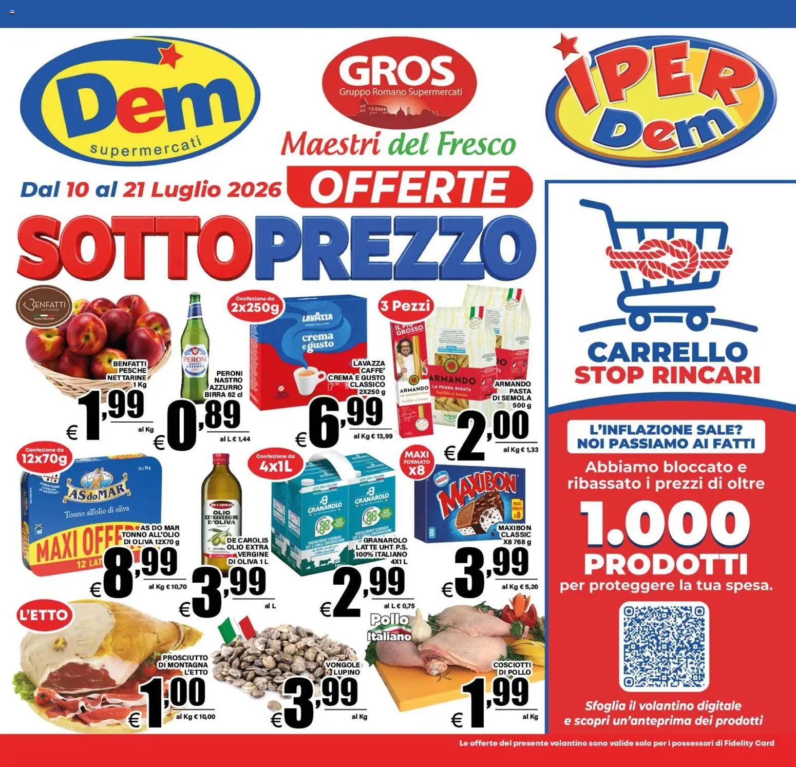 Volantino DEM del 10/07/2026 | Pagina: 1 | Prodotti: Sale, Latte, Carrello, Lavazza