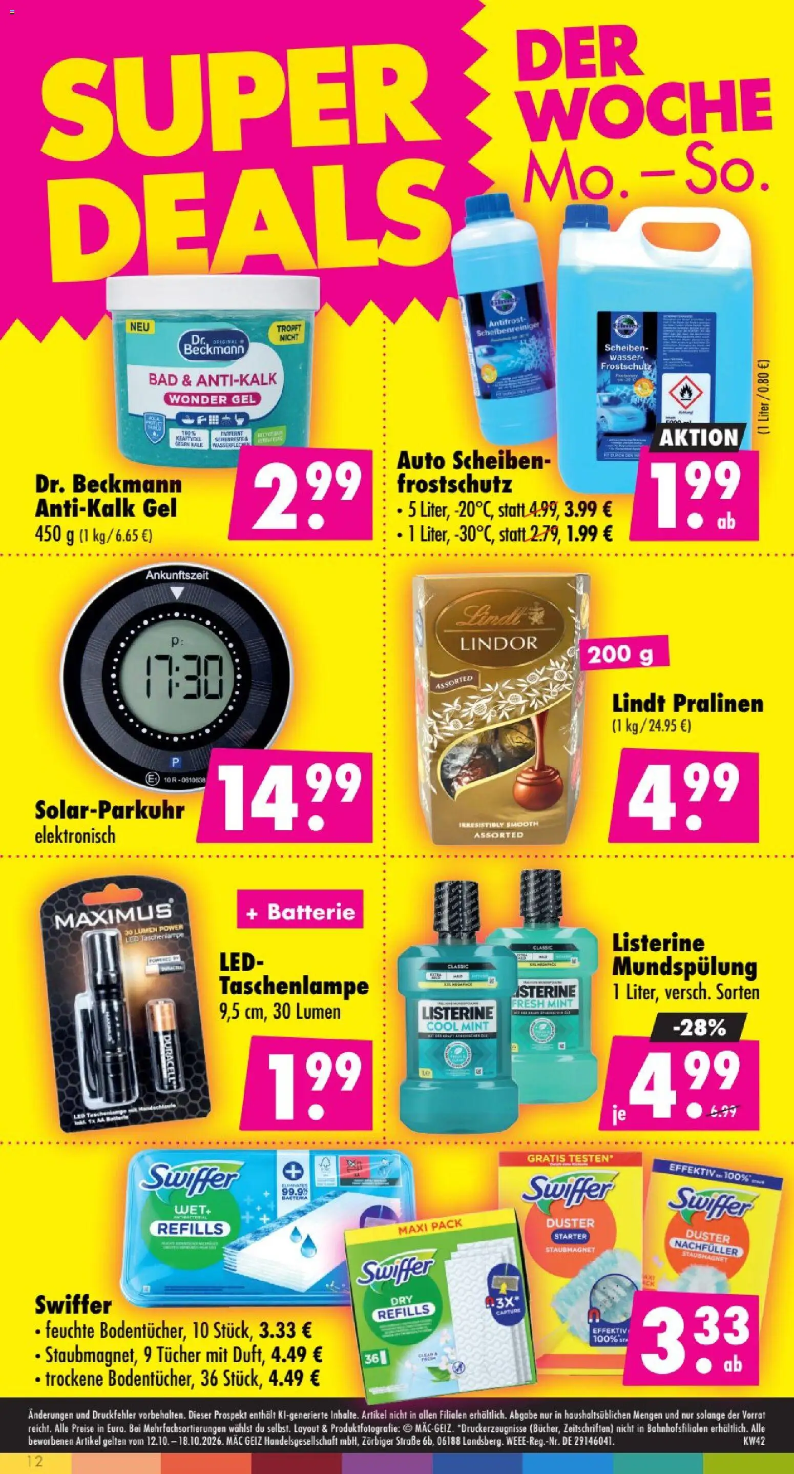 Mäc Geiz Prospekt – gültig ab 12.10.2026 | Seite: 12 | Produkte: Batterie, Kalk, Swiffer, Listerine