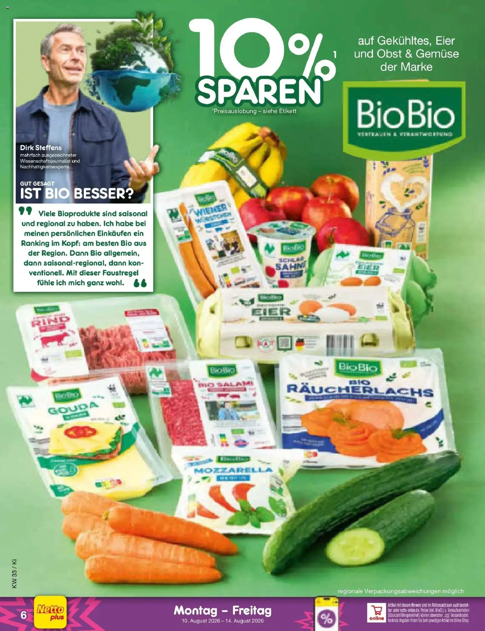 Netto Marken-Discount Prospekt Mistelbach (ab 10.08.2026) » Angebote | Seite: 6 | Produkte: Eier, Mozzarella, Gouda, Gemüse