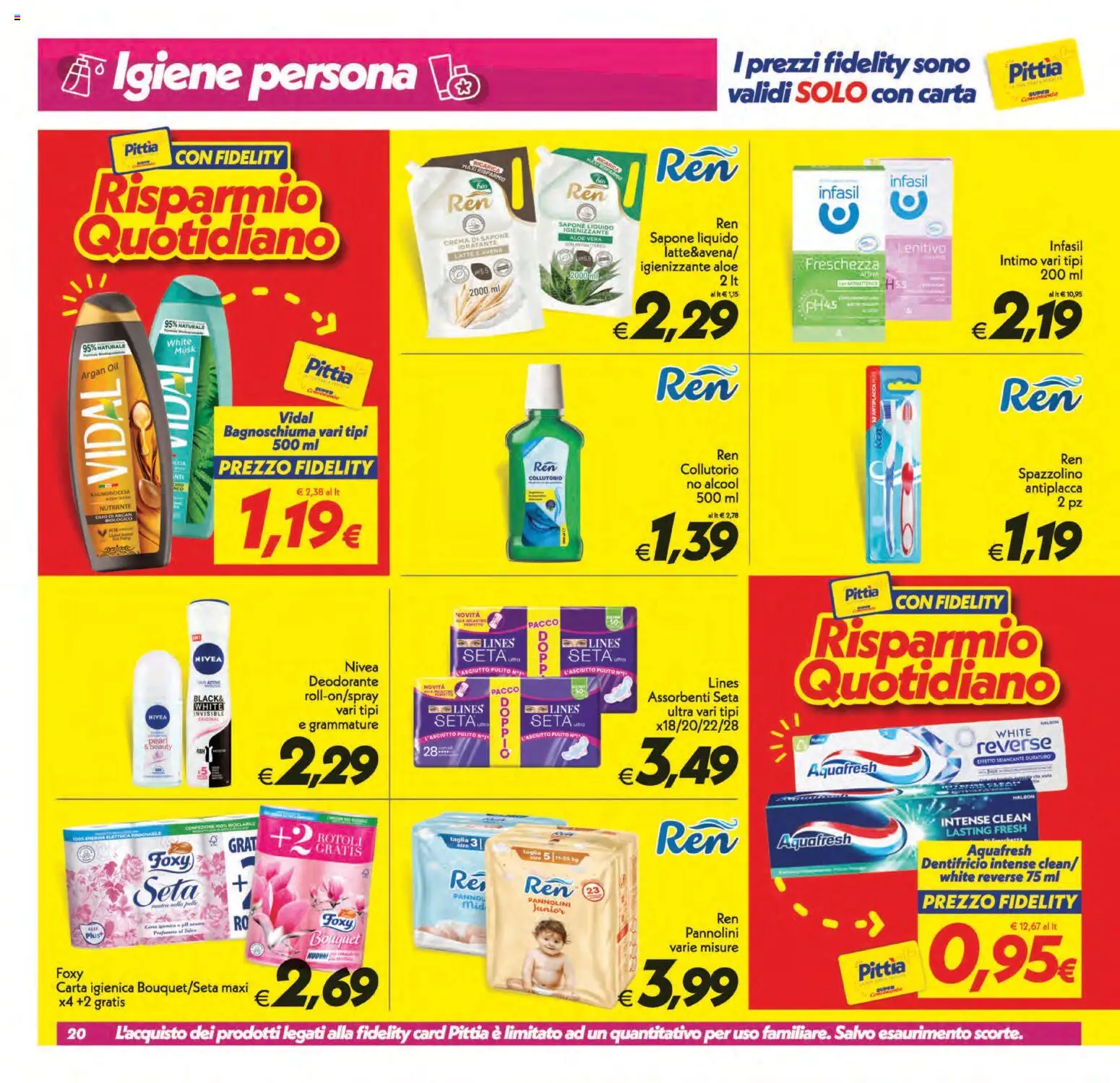 Volantino SuperConveniente del 21/08/2026 | Pagina: 20 | Prodotti: Carta igienica, Deodorante, Dentifricio, Assorbenti