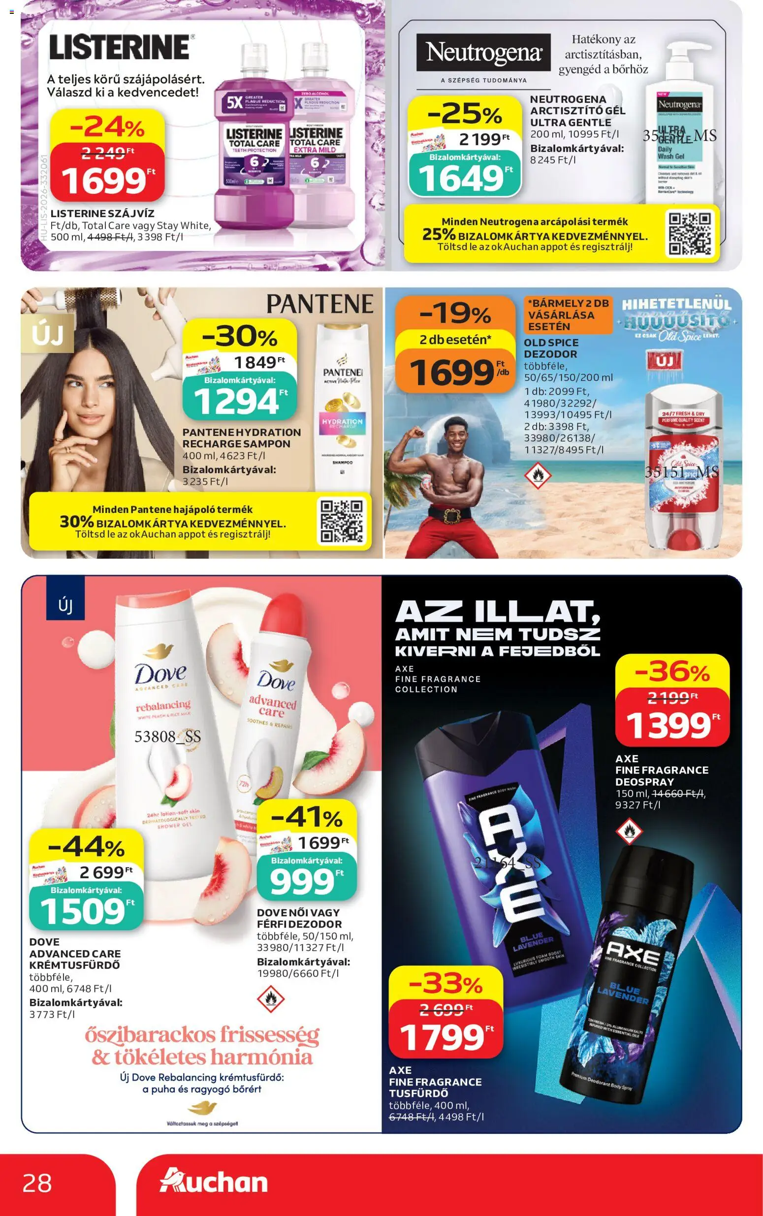 Auchan akciós ujság - amely érvényes a következő dátumtól: 2026.08.06. | Oldal: 28 | Termékek: Body, Tusfürdő, Dezodor, Szájvíz