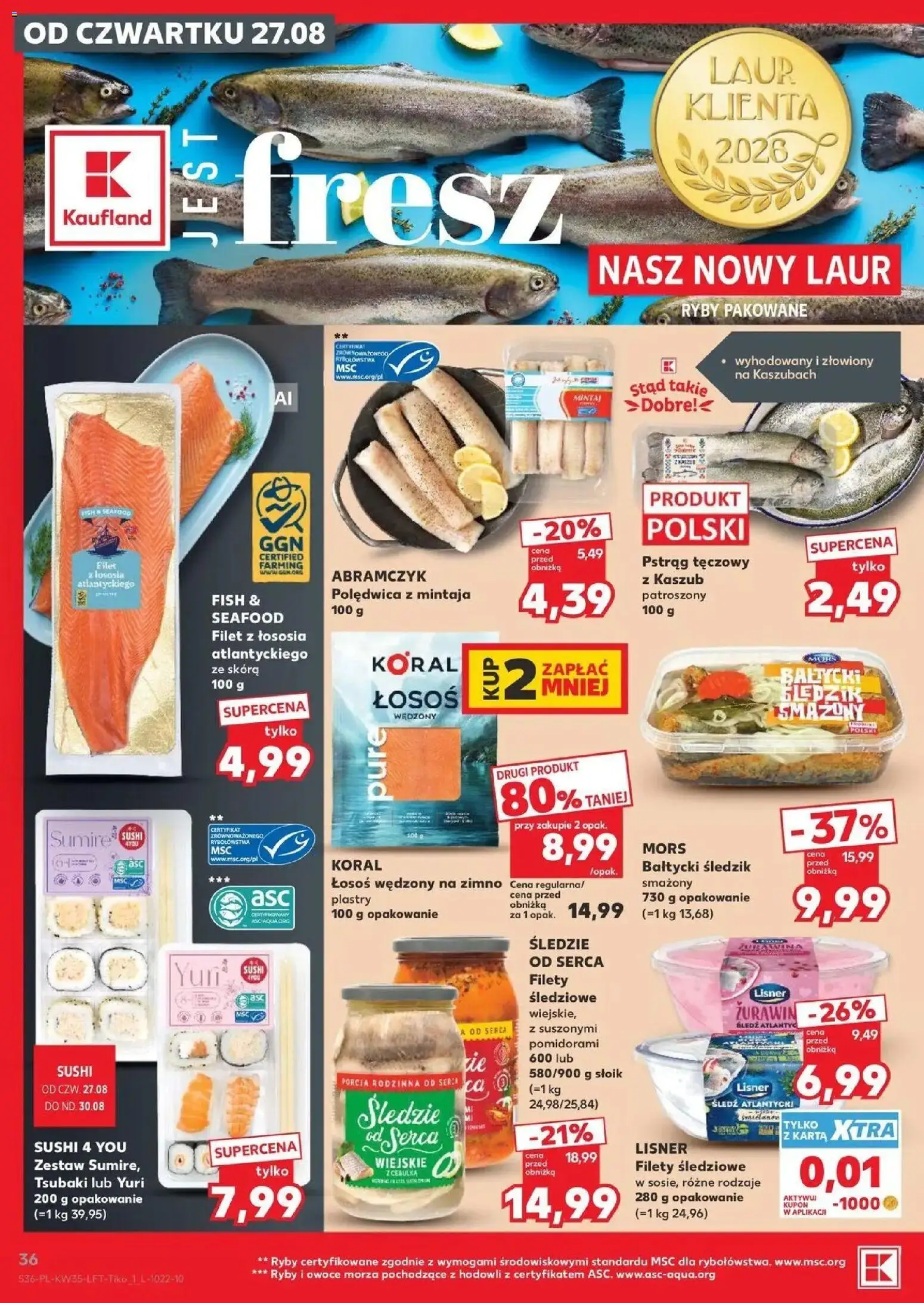 Kaufland gazetka od 27.08.2026 - od jutra PDF | Strona: 36 | Produkty: Łosoś wędzony, Filet, Łosoś wędzony na zimno, Owoce