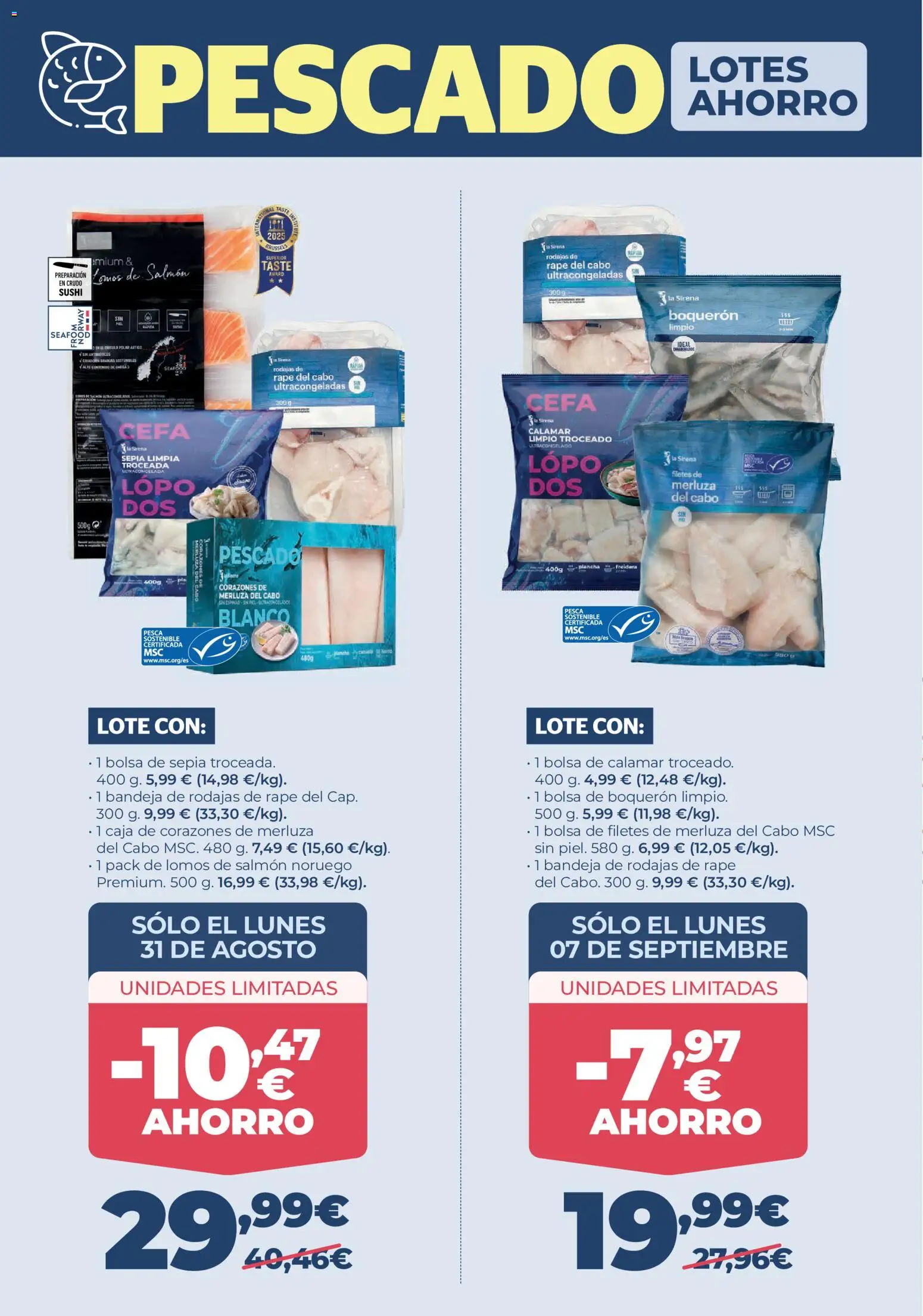 La Sirena folleto │ válido desde el 27/08/2026 | Página: 8 | Productos: Pescado, Filetes de merluza, Salmón, Sushi