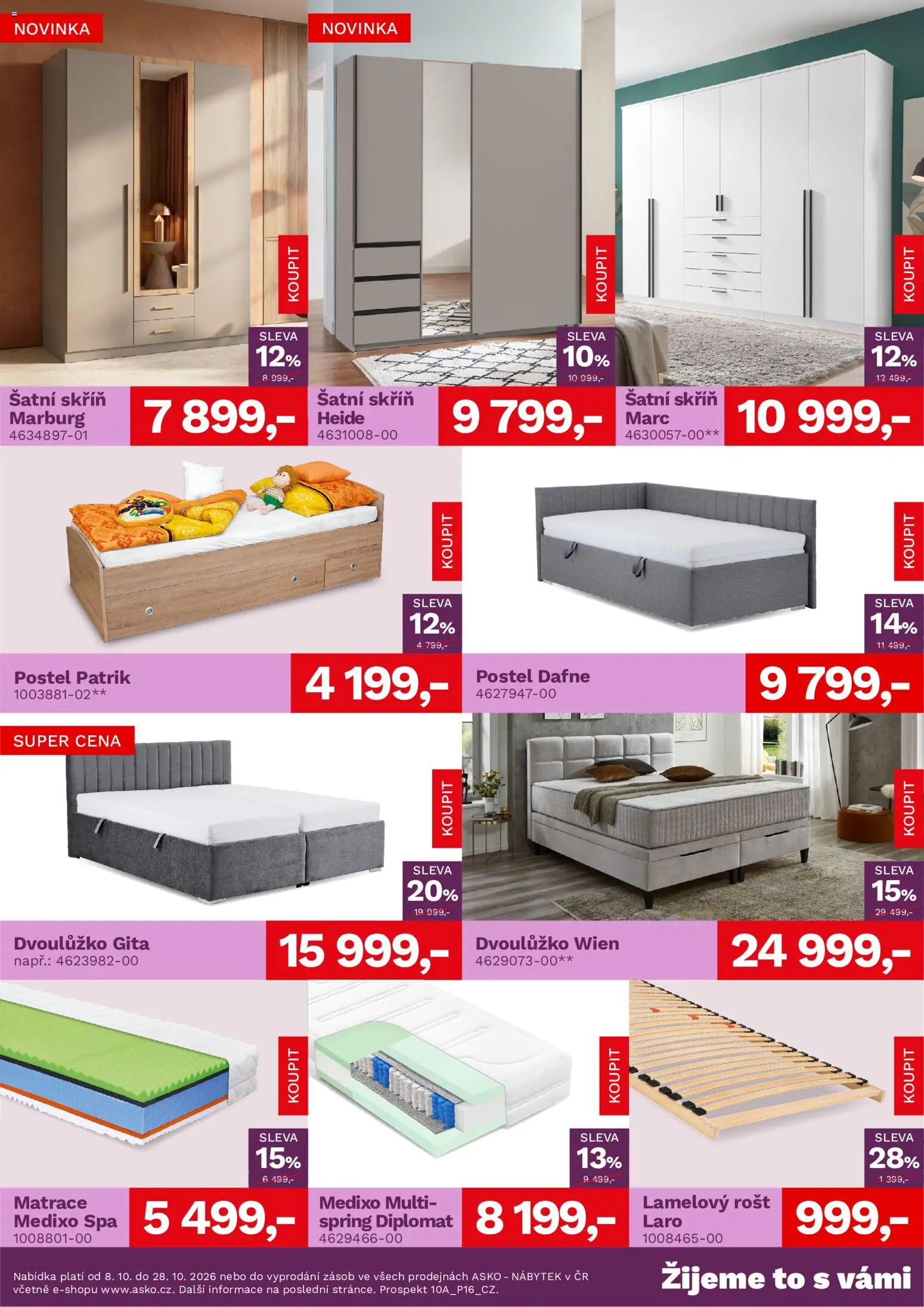 ASKO nábytek leták od 08.10.2026 | Strana: 3 | Produkty: Nábytek, Matrace, Šatní skříň, Skříň