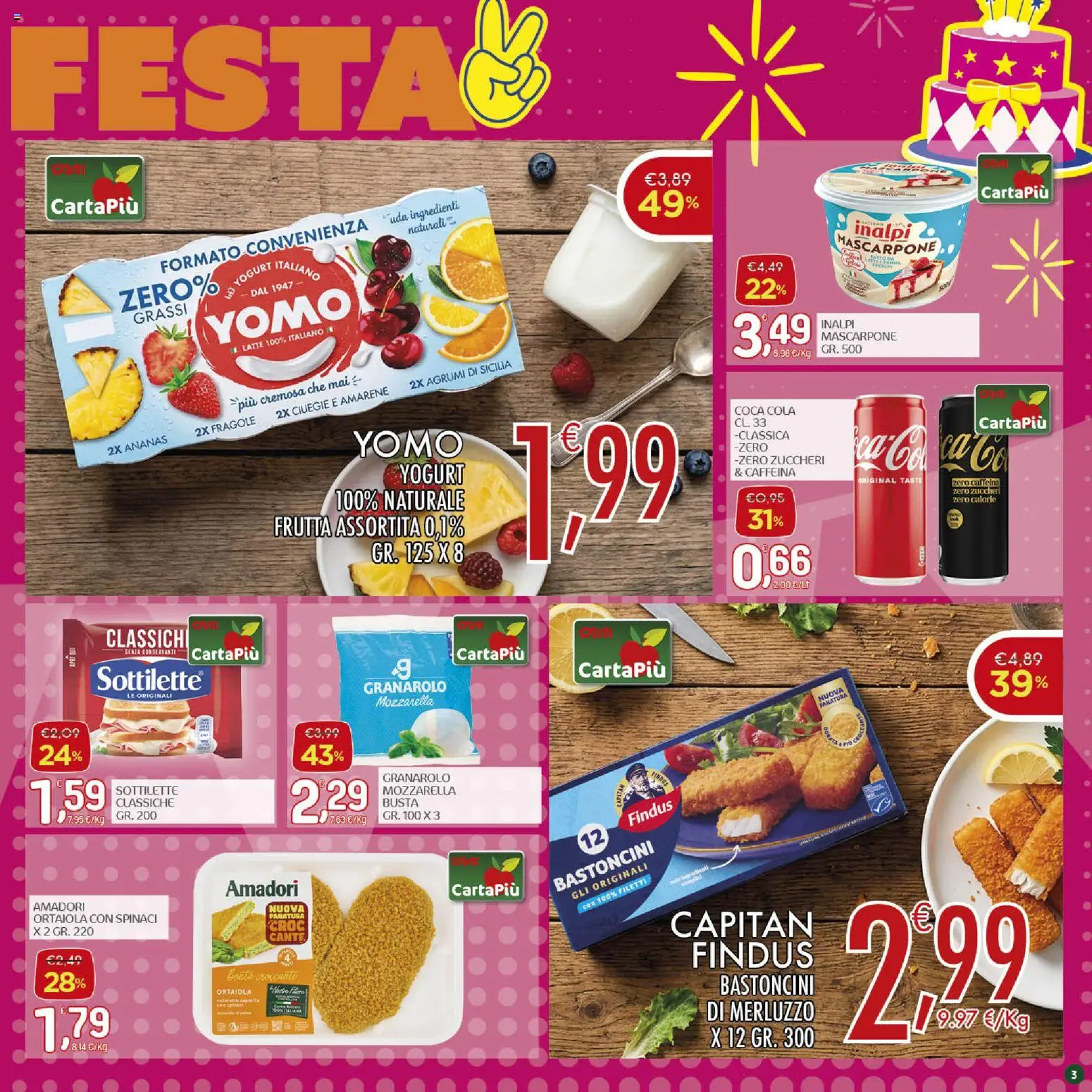 Volantino CRAI del 01/10/2026 | Pagina: 3 | Prodotti: Yogurt, Mozzarella, Spinaci, Coca Cola