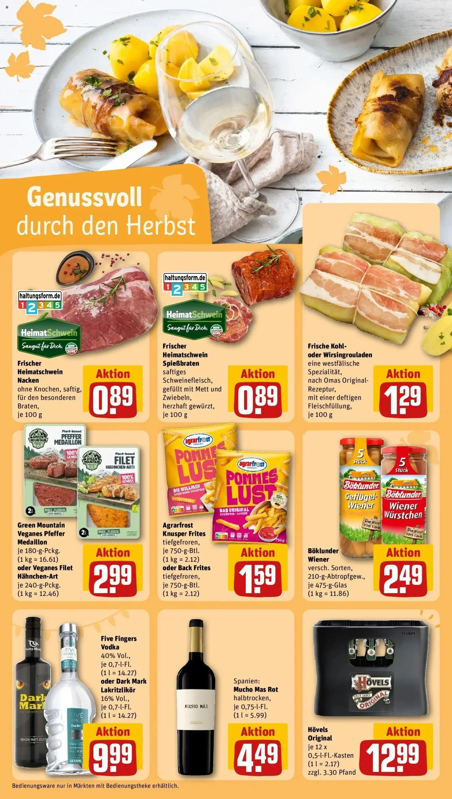 REWE Prospekt ab 05.10.2026 zum Blättern » Angebote | Seite: 20 | Produkte: Pommes, Pfeffer, Wurst, Vodka