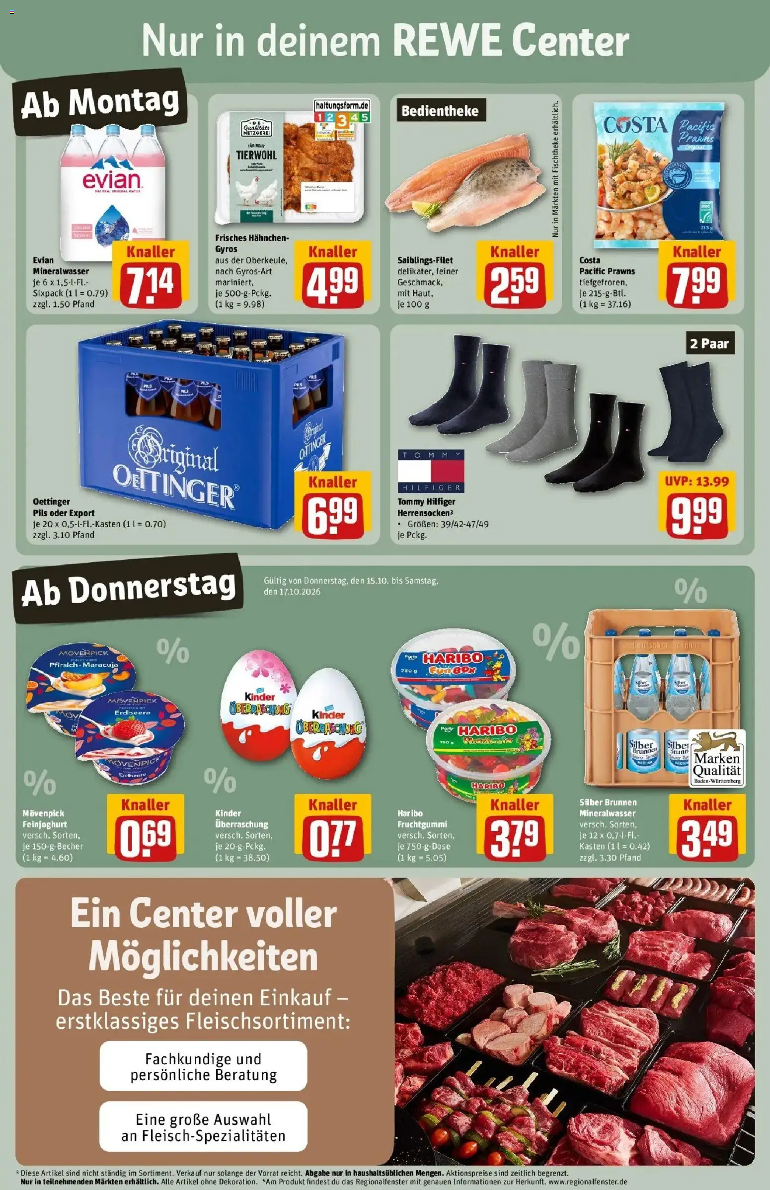 REWE Prospekt ab 12.10.2026 zum Blättern » Angebote | Seite: 3 | Produkte: Oettinger, Mineralwasser, Gyros, Pfirsich