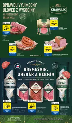 Náhled letáku Krahulík Dušená šunka zauzená, 100 g, pultový prodej od 03.06.2026 | Strana: 34 | Produkty: Uherák, Salám, Klobása, Uzeniny