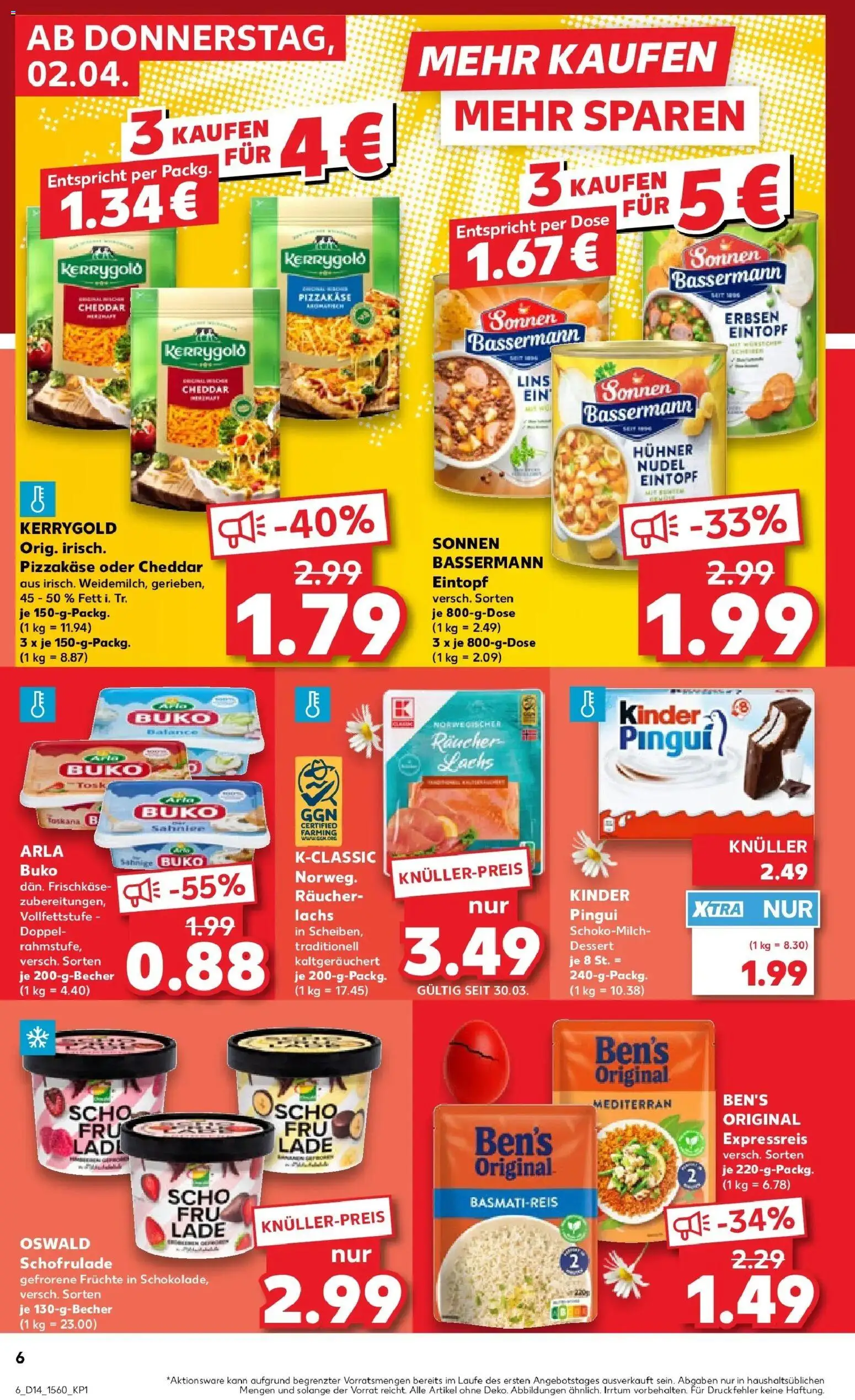 Kaufland Prospekt Flensburg	 – gültig ab 02.04.2026 | Seite: 6 | Produkte: Lachs, Arla buko, Erbsen, Frischkase