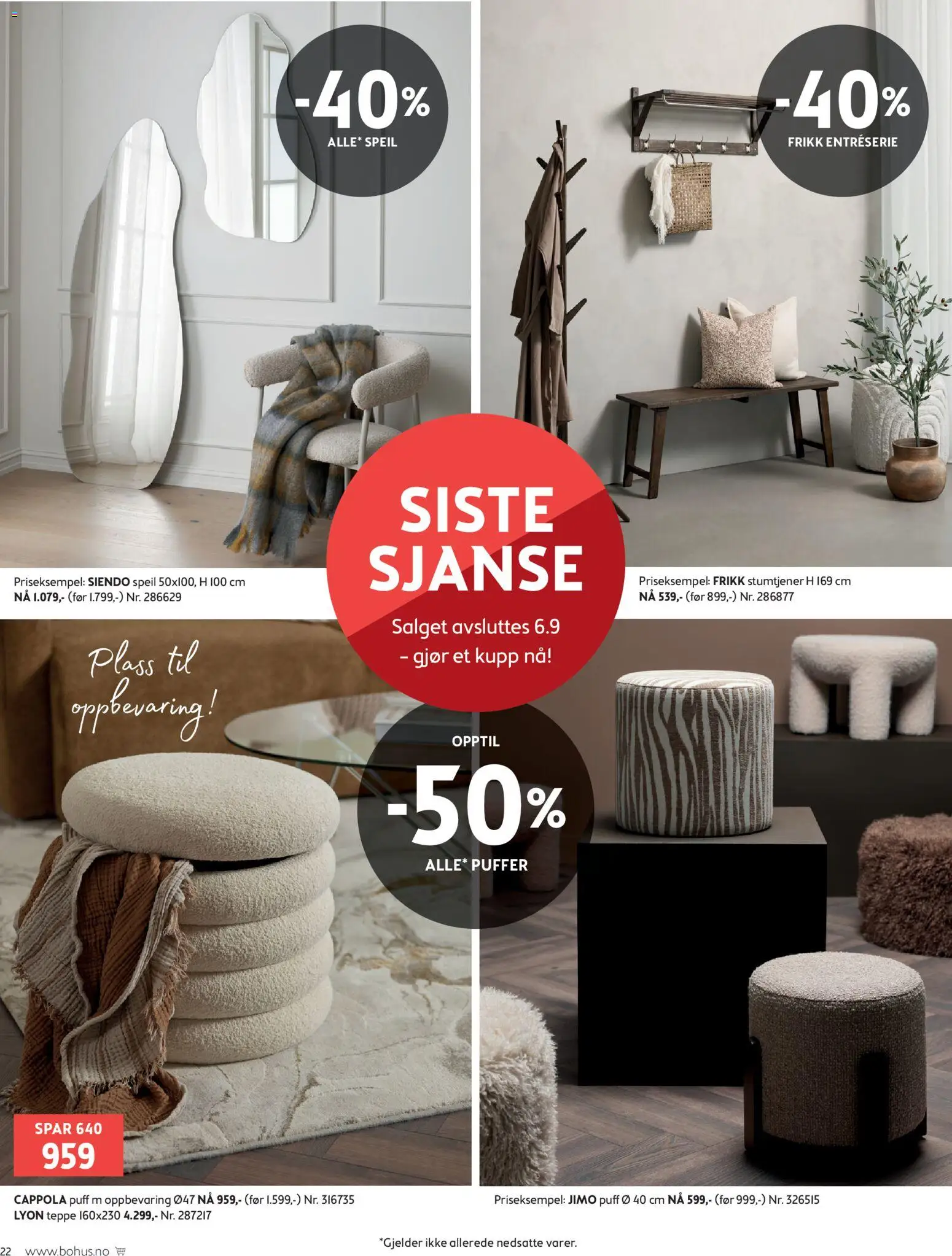{H1} | Side: 22 | Produkter: Puff, Stumtjener, Speil, Teppe