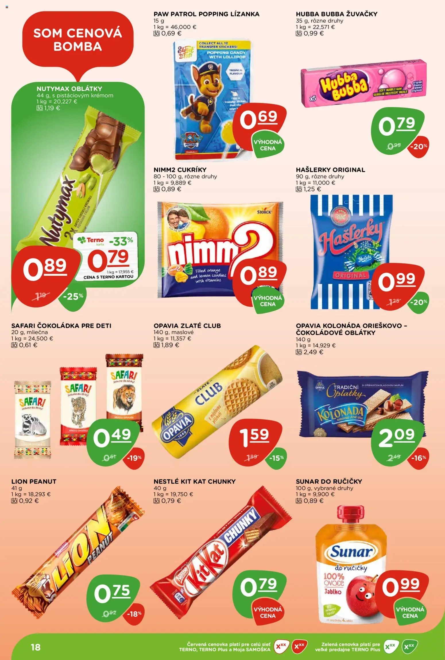 Nové Terno akcie – leták je platný od 17.09.2026 | Strana: 18 | Produkty: Sunar, Oblátky, Cukríky, Žuvačky