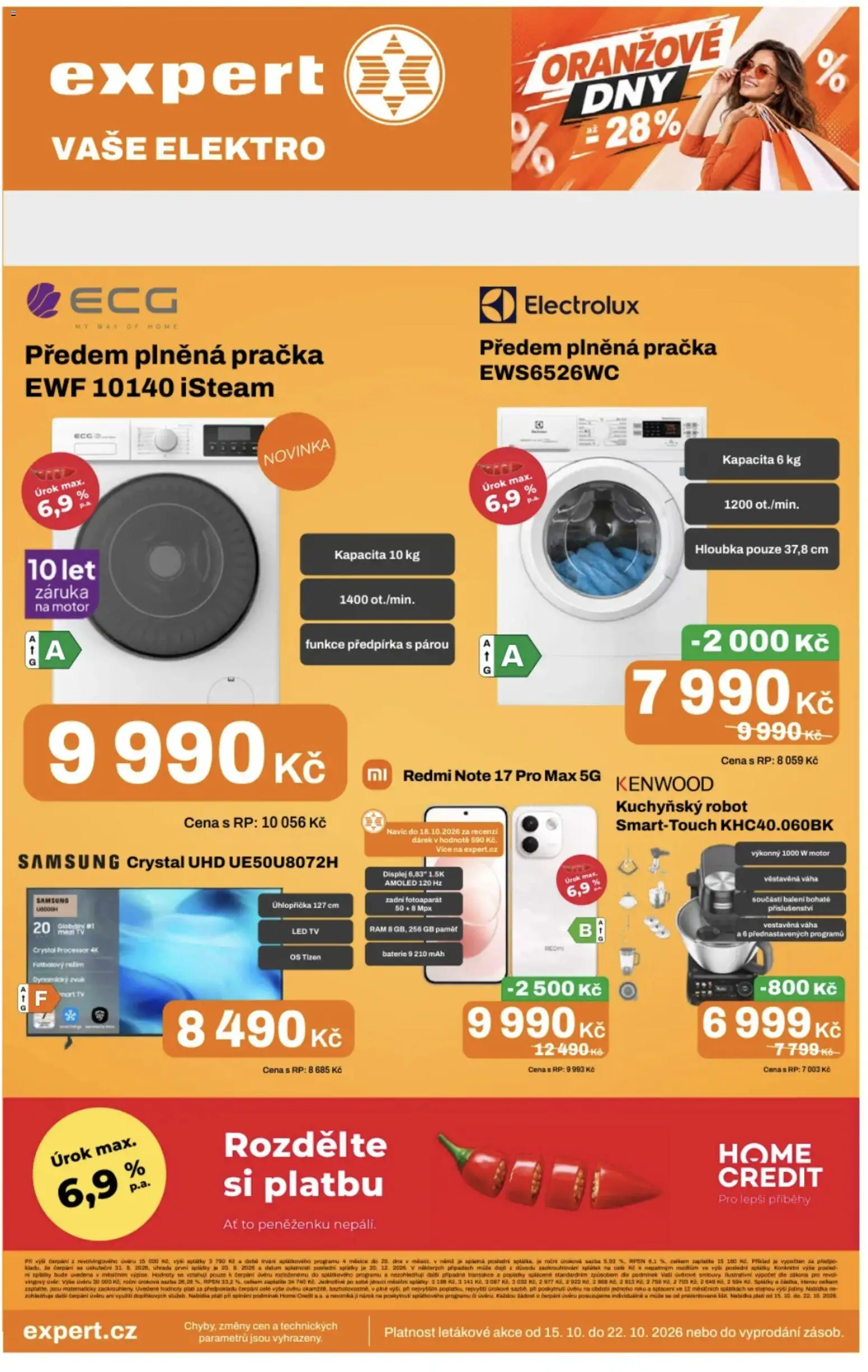 Expert elektro leták od 15.10.2026 | Strana: 1 | Produkty: Kuchyňský robot, Pračka, Fotoaparát, Samsung