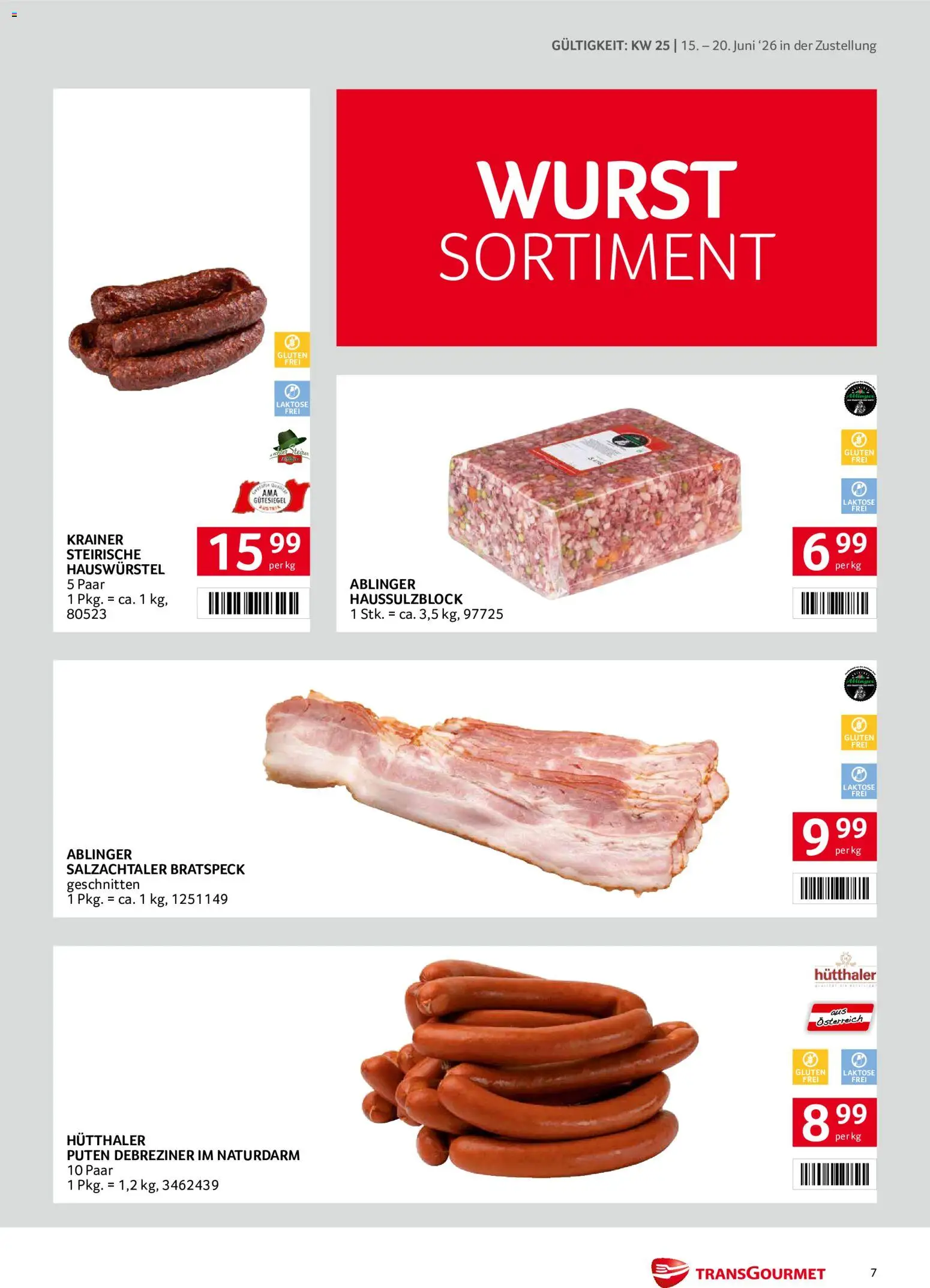 Transgourmet Zustellaktion gültig ab 15.06.2026 | Seite: 7 | Produkte: Wurst