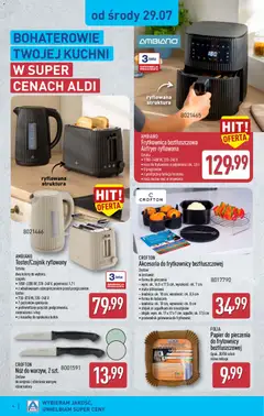 Pogląd oferty "Aldi gazetka - Hity od Środy i od Soboty" - ważna od 29.07.2026 | Strona: 4 | Produkty: Papier do pieczenia, Toster, Frytkownica beztłuszczowa, Kosz
