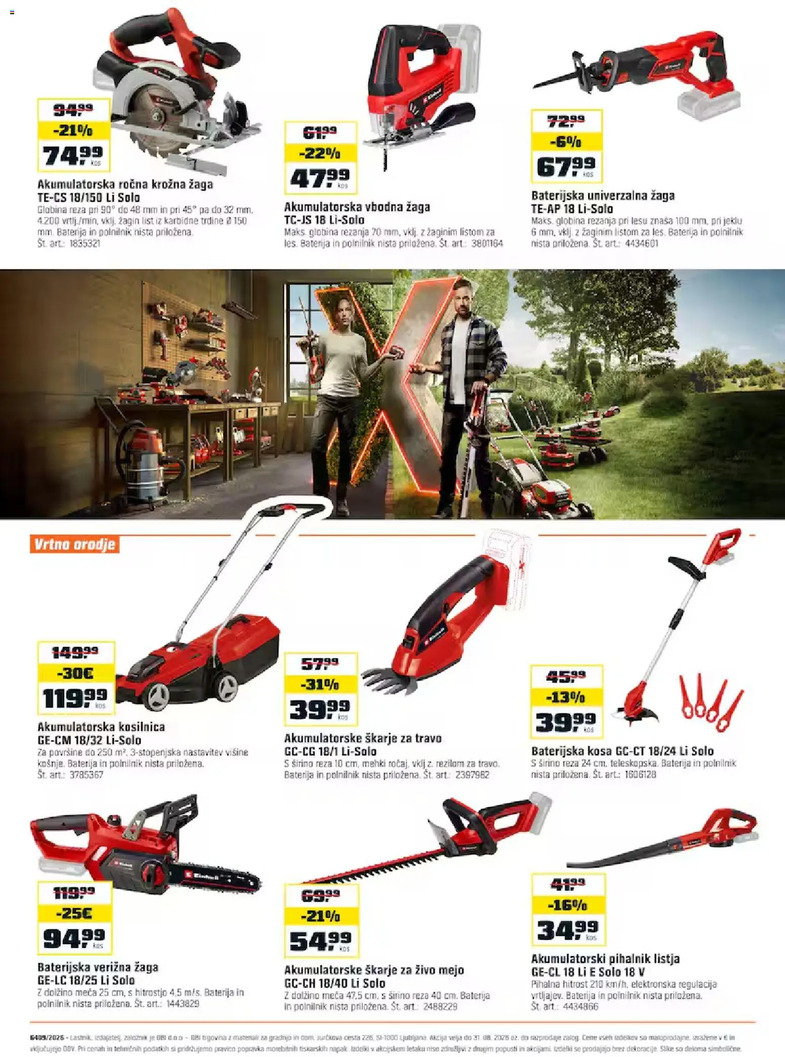 Novi OBI katalog ponudbe – veljaven od 01.08.2026 | Stran: 2 | Izdelki: Baterija, Škarje za živo mejo, Polnilnik, Krožna žaga