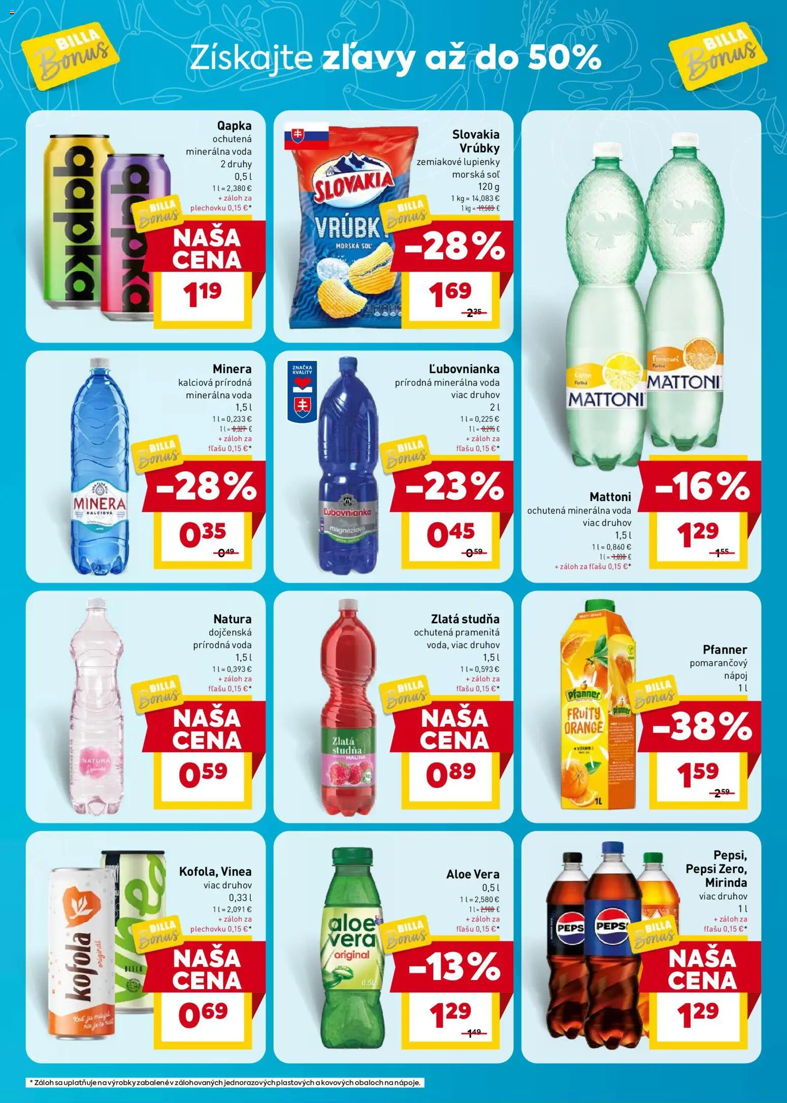 Nové Billa akcie – leták je platný od 19.08.2026 | Strana: 7 | Produkty: Pramenitá voda, Voda, Pepsi, Soľ