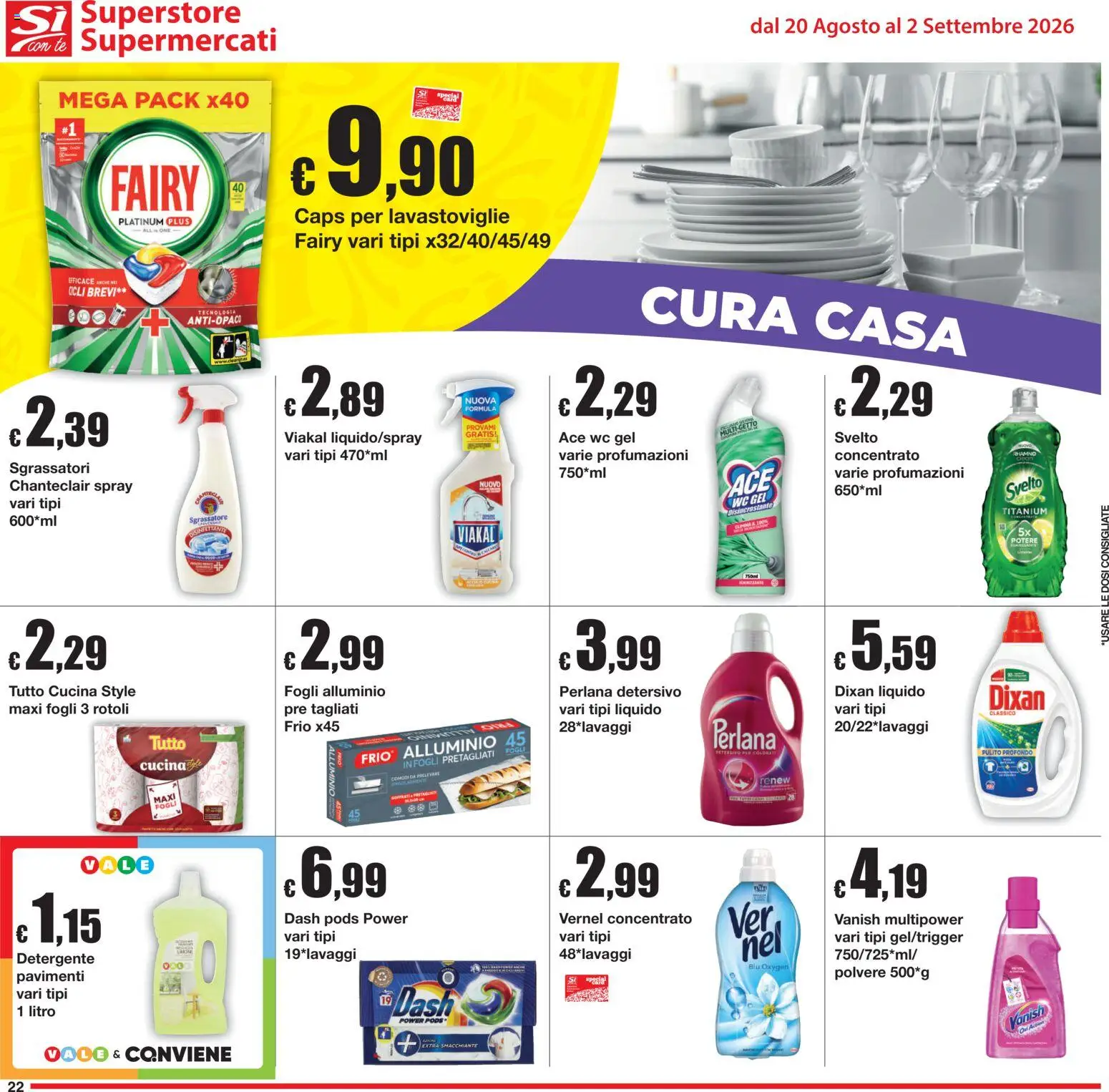 Volantino Sì con Te del 20/08/2026 | Pagina: 22 | Prodotti: Tè, Sgrassatore, Pasta, Lavastoviglie
