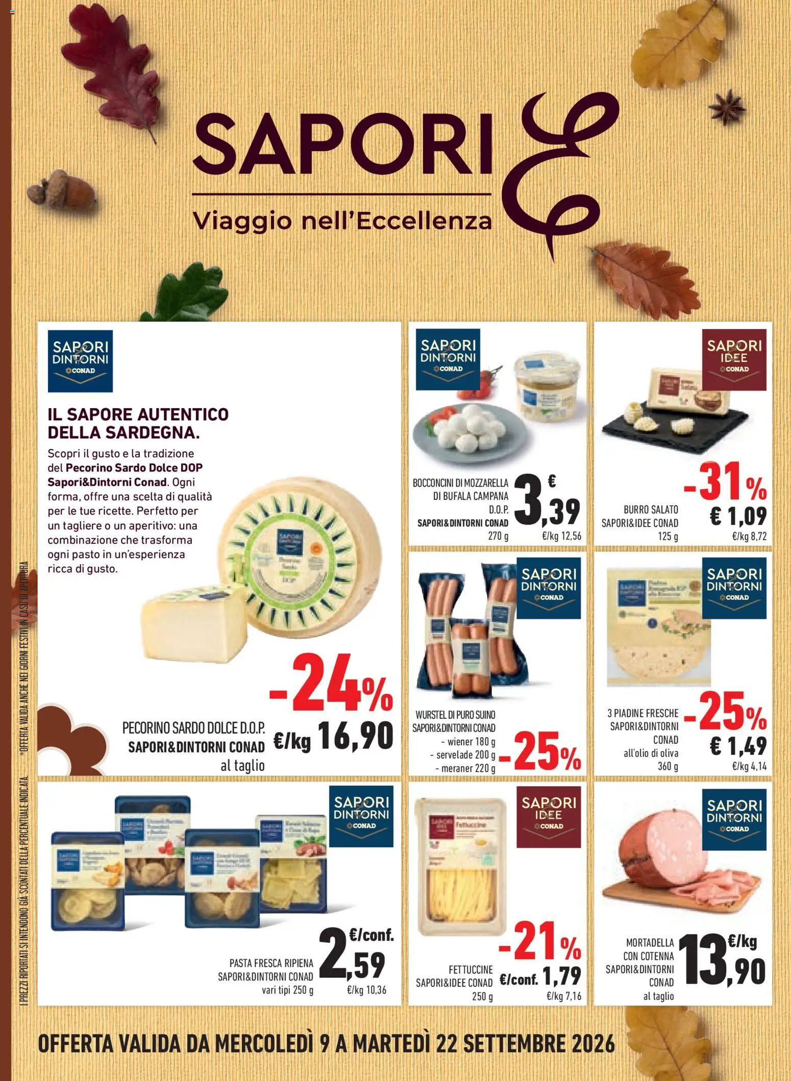 Volantino Conad del 09/09/2026 | Pagina: 10 | Prodotti: Mozzarella, Taglio, Tagliere, Pecorino