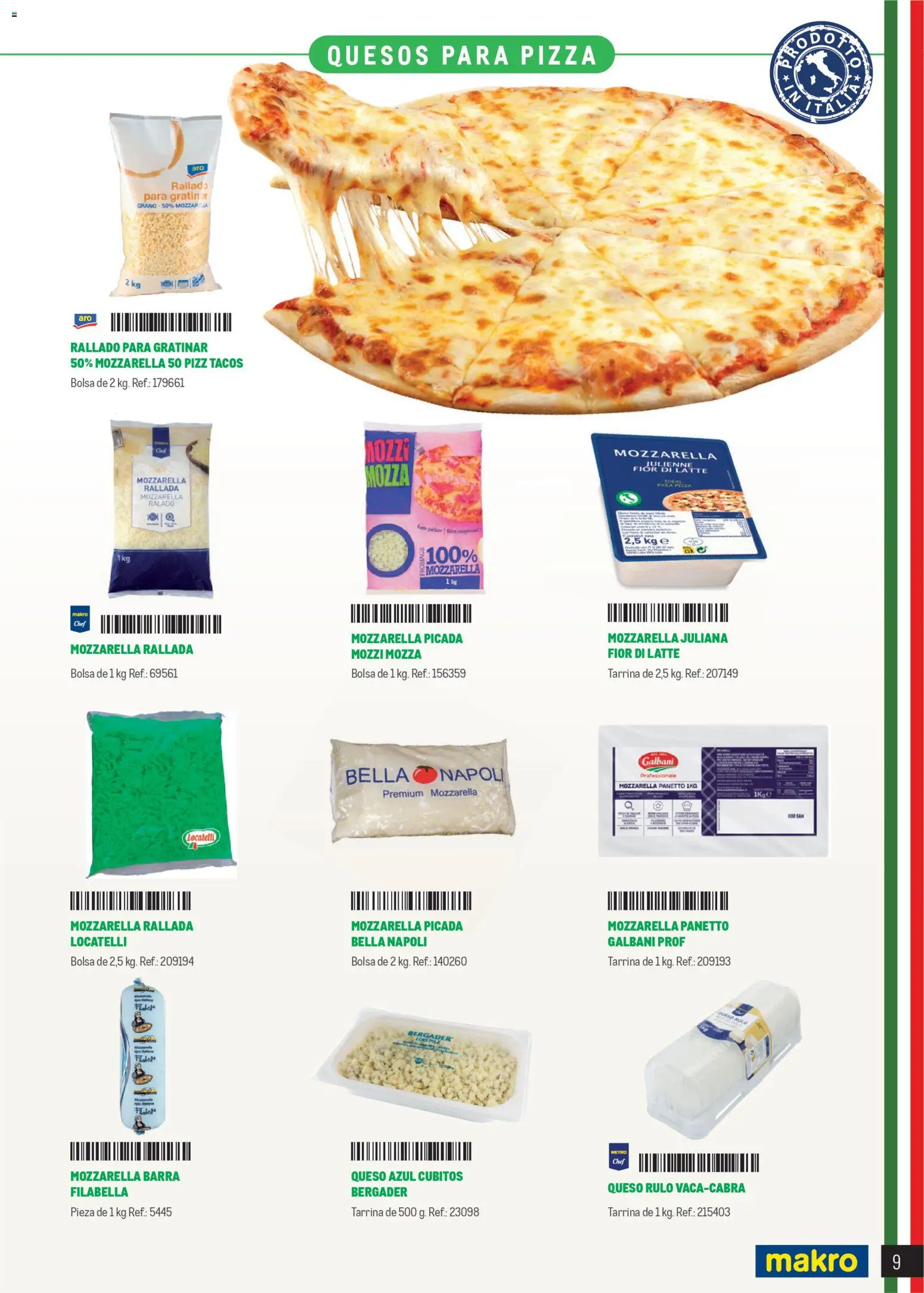 Makro Restaurantes italianos Canarias │ válido desde el 27.03.2026 | Página: 9 | Productos: Queso, Pizza, Tacos, Bolsa