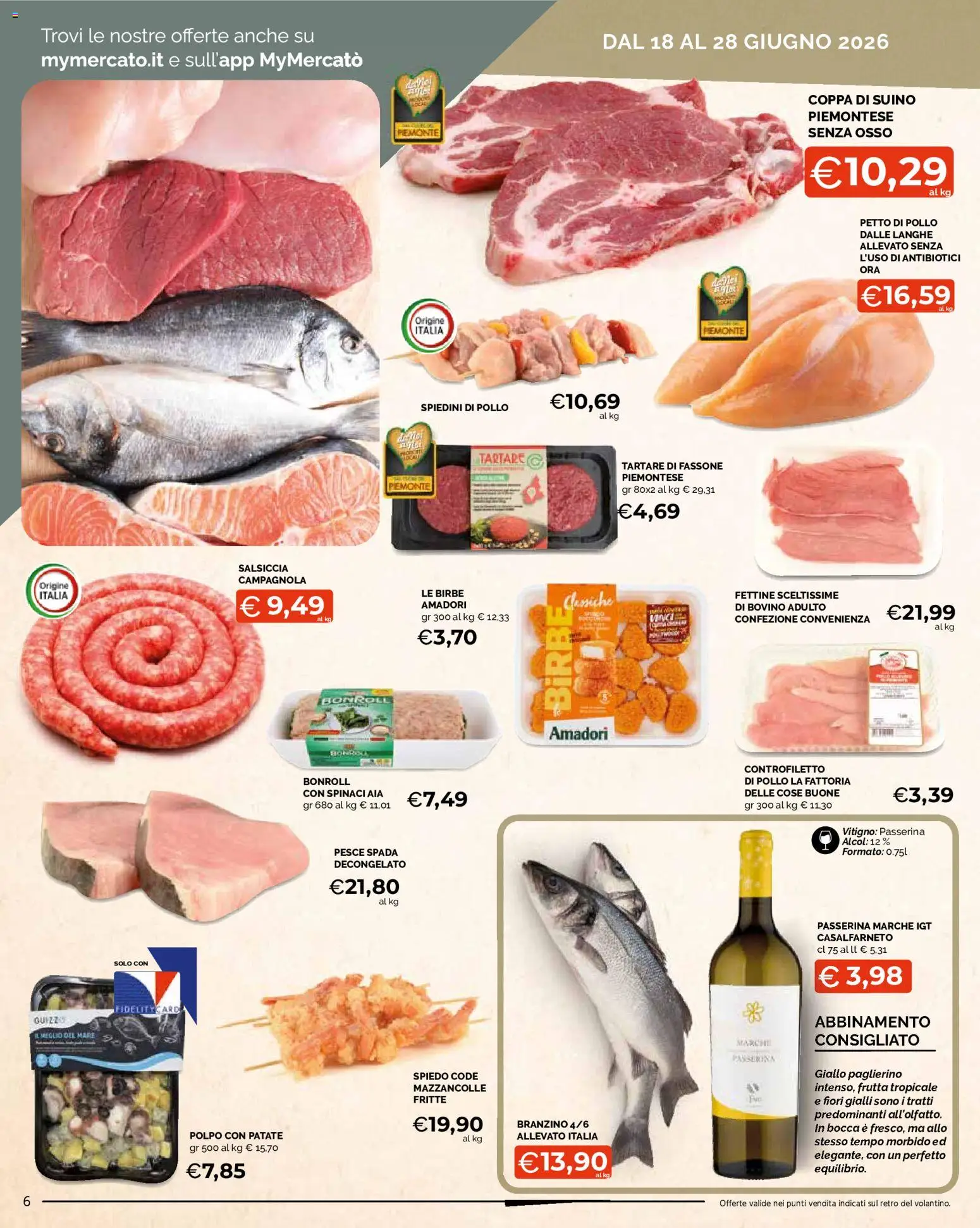 Volantino Mercatò del 18.06.2026 | Pagina: 6 | Prodotti: Patate, Mazzancolle, Pesce spada, Spiedini