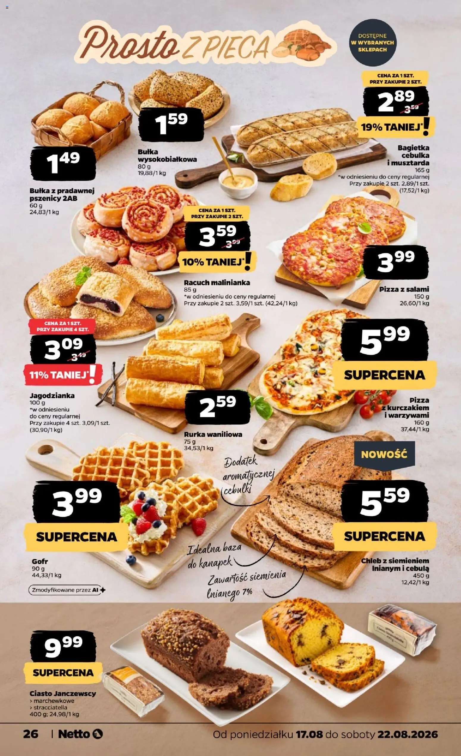 Netto gazetka od poniedziałku od 17.08.2026 | Strona: 26 | Produkty: Gofry, Bułka, Salami, Pizza