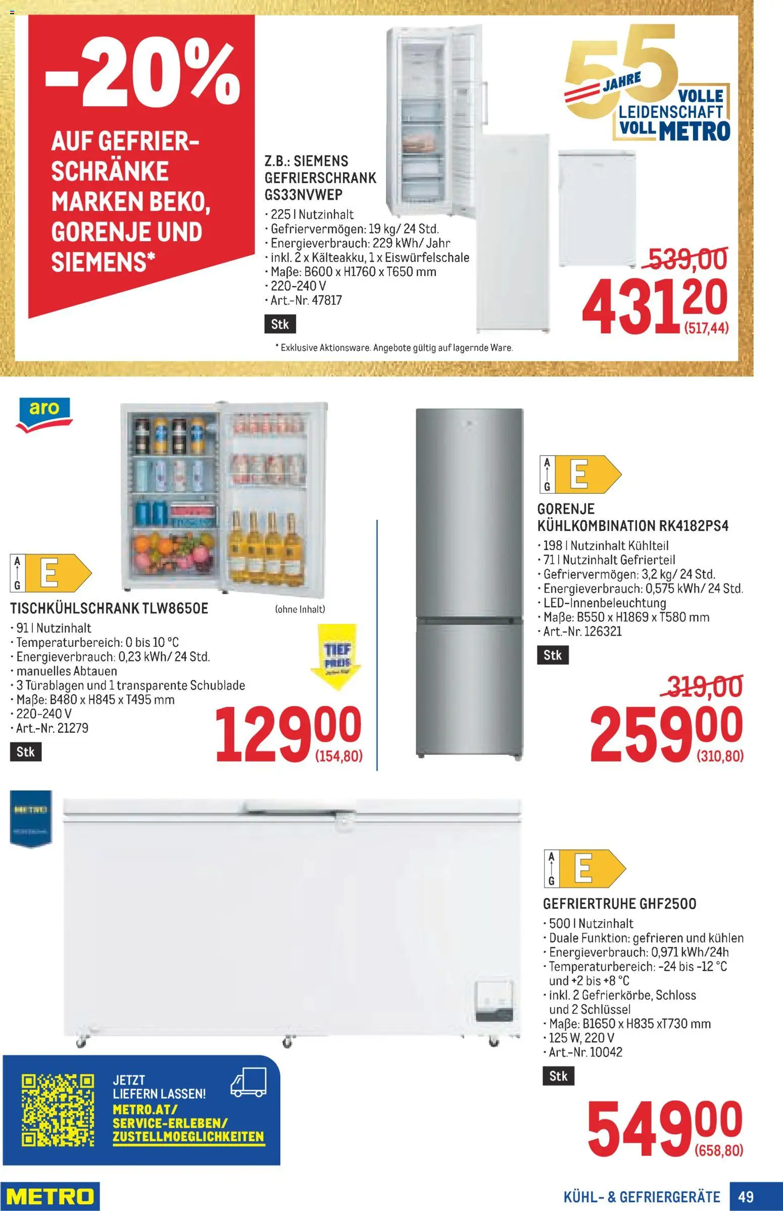 Metro angebote Profi gültig ab 09.07.2026 | Seite: 49 | Produkte: Gefrierschrank