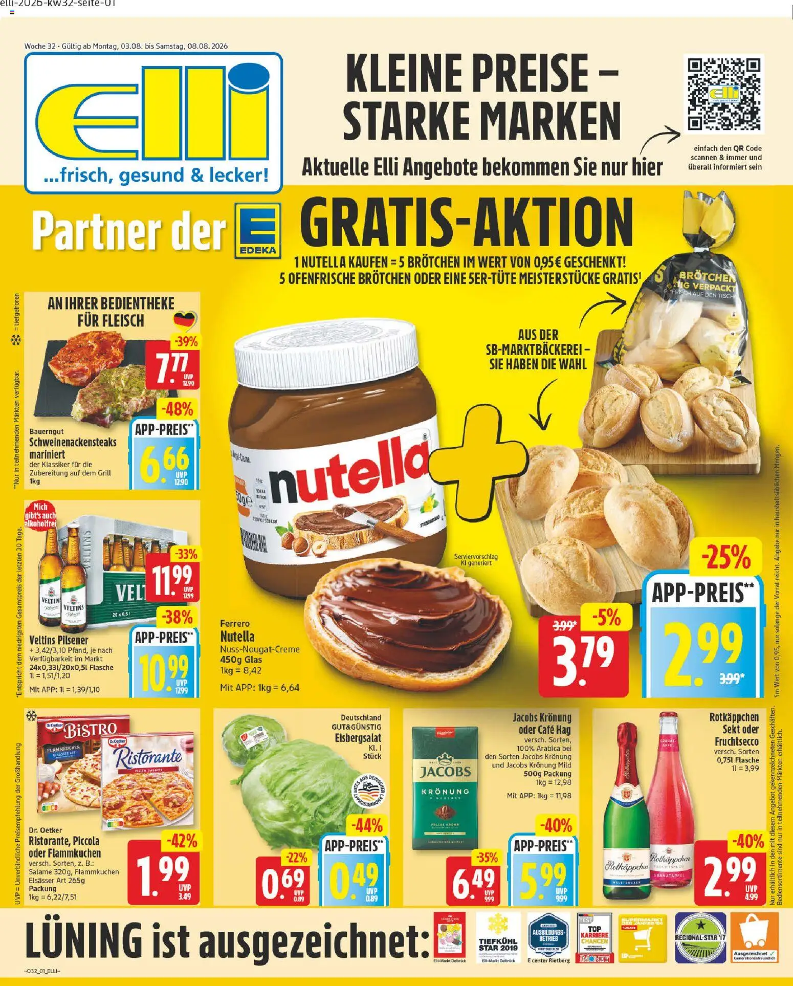 Elli Markt Prospekt Schloß – gültig ab 03.08.2026 | Seite: 1 | Produkte: Grill, Tisch, Nutella, Veltins