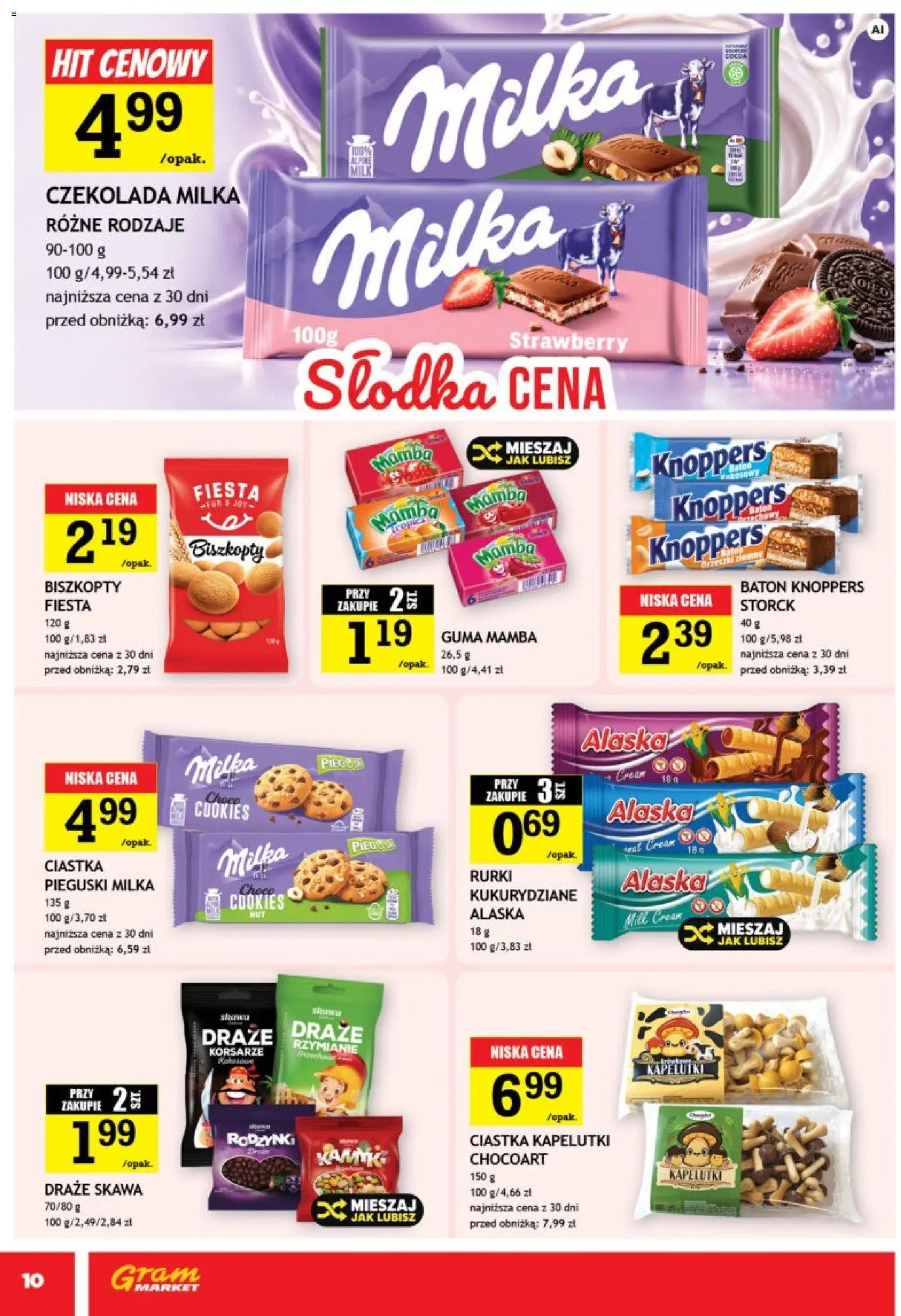 Gram Market gazetka od 14.10.2026 | Strona: 10 | Produkty: Biszkopty, Milka, Baton, Pieguski