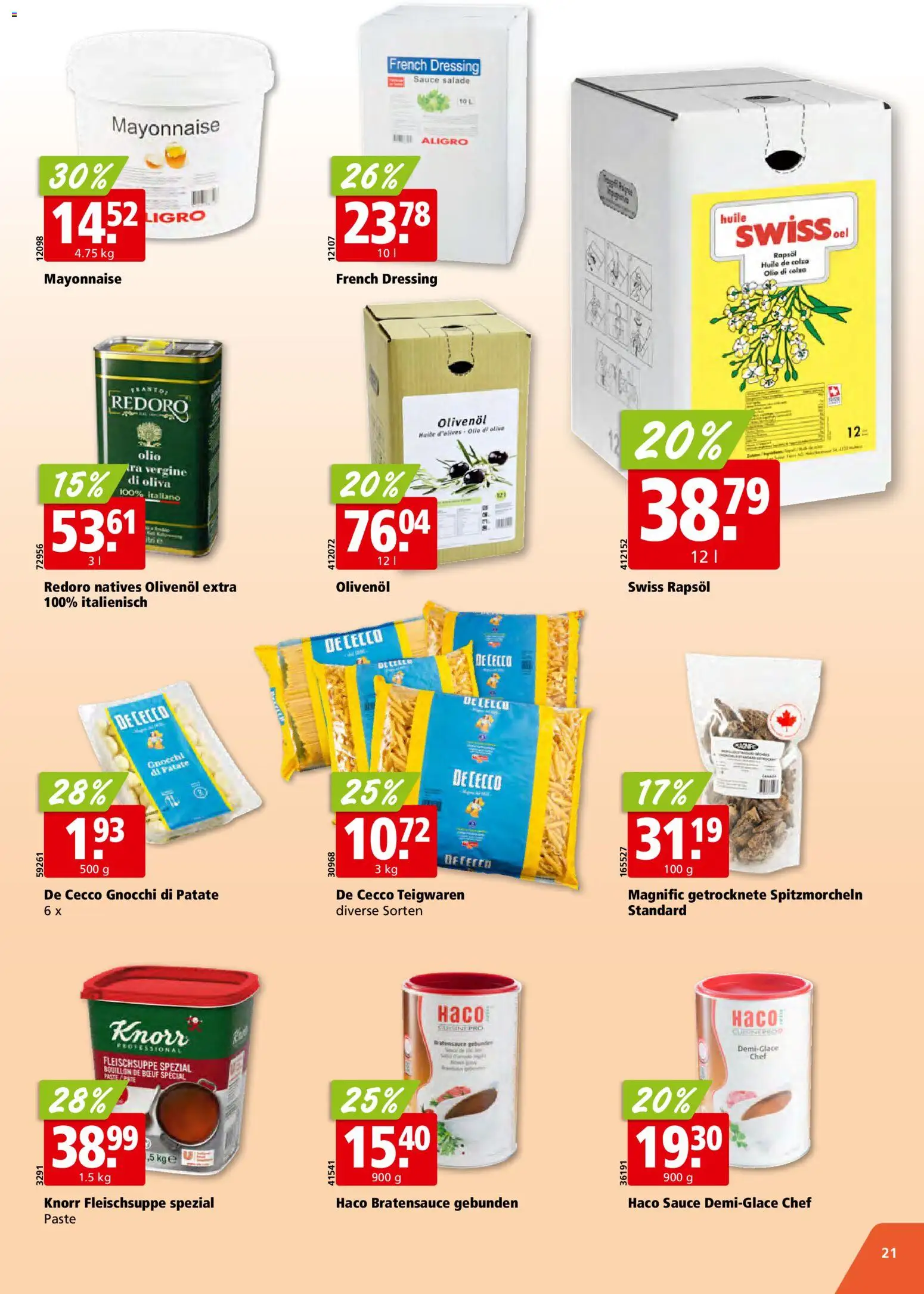 Aligro aktionen Schlieren, Gossau SG, Frauenfeld, Rapperswil-Jona, Sargans, Bern – gültig ab 13.07.2026 | Seite: 21 | Produkte: Rapsöl, Dressing, Teigwaren, Mayonnaise