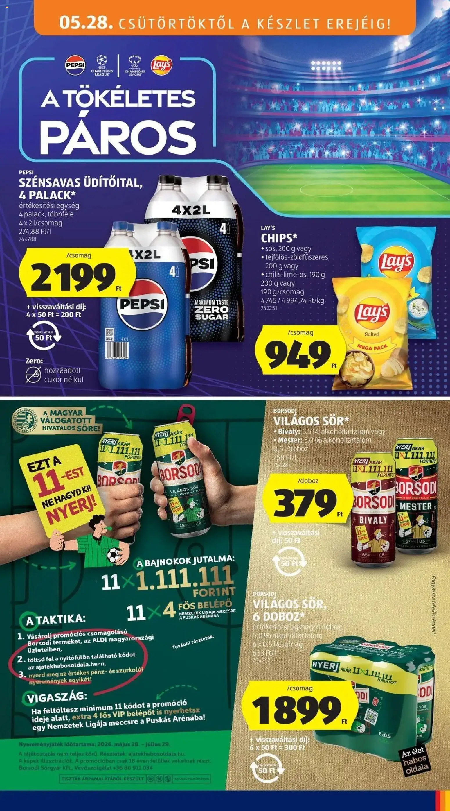 Aldi akciós ujság - amely érvényes a következő dátumtól: 28.05.2026 | Oldal: 21 | Termékek: Chips, Pepsi, Sör, Cukor