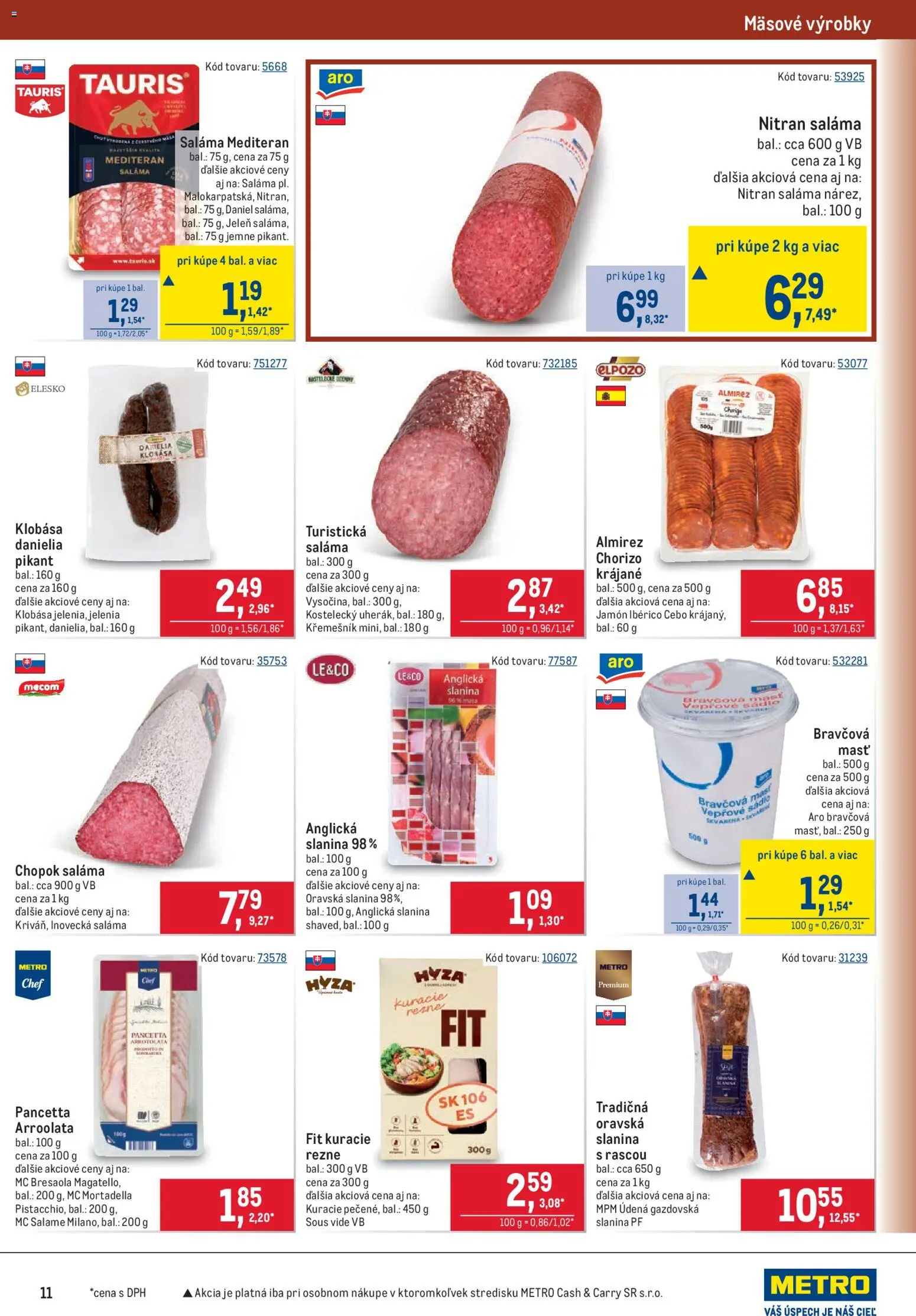 Nové Metro akcie – leták je platný od 03.06.2026 | Strana: 11 | Produkty: Saláma, Slanina, Klobása