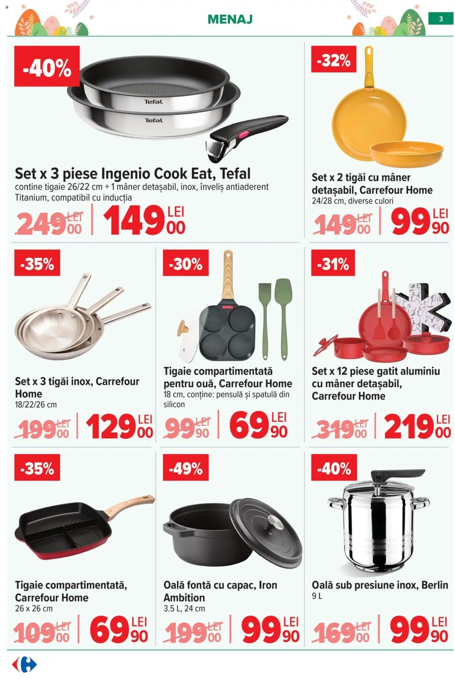 Noul catalog Carrefour – valabil de la 25.03.2026 | Pagină: 3 | Produse: Tigaie, Oală, Mâner