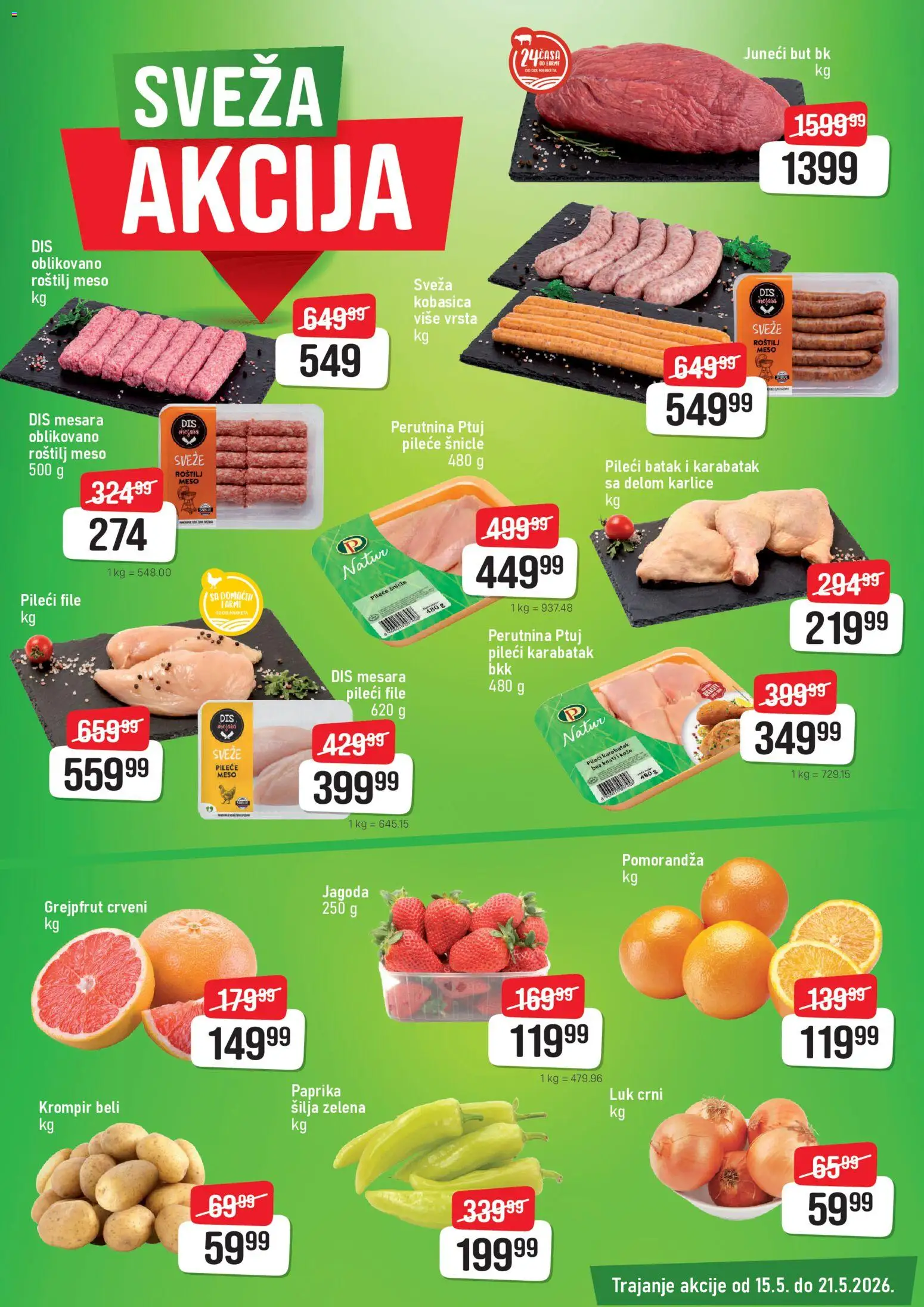 DIS katalog - važi od 15.05.2026 | Strana: 3 | Proizvode: Pileći file, Paprika, Pileći batak, Perutnina Ptuj