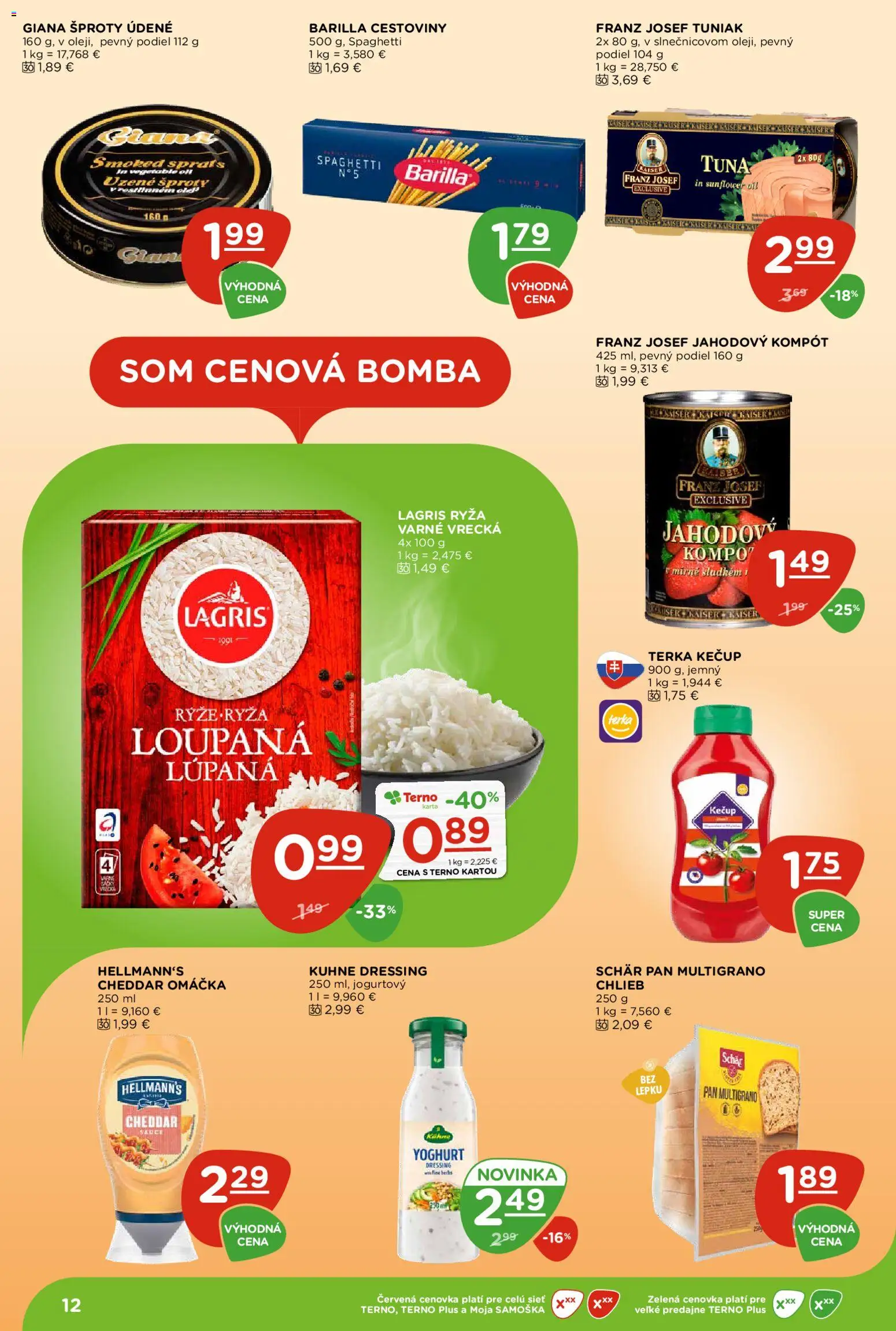 Nové Terno akcie – leták je platný od 29.10.2026 | Strana: 12 | Produkty: Laser, Chlieb, Kečup, Dressing