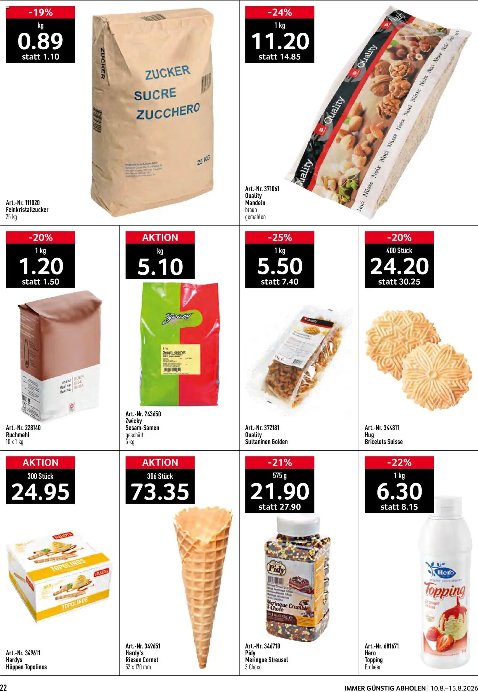 Prodega aktionen – gültig ab 10.08.2026 | Seite: 22 | Produkte: Mehl, Nüsse, Zucker
