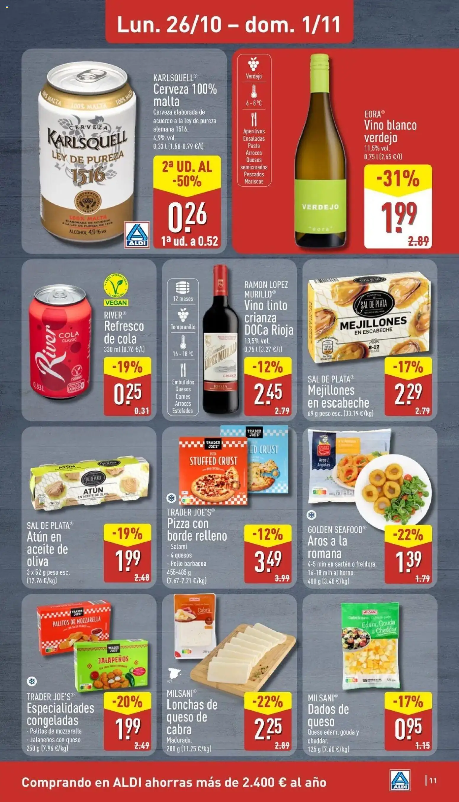 Aldi - Qué poco cuesta comprar bien │ válido desde el 26/10/2026 | Página: 11 | Productos: Queso, Vino, Pasta, Horno