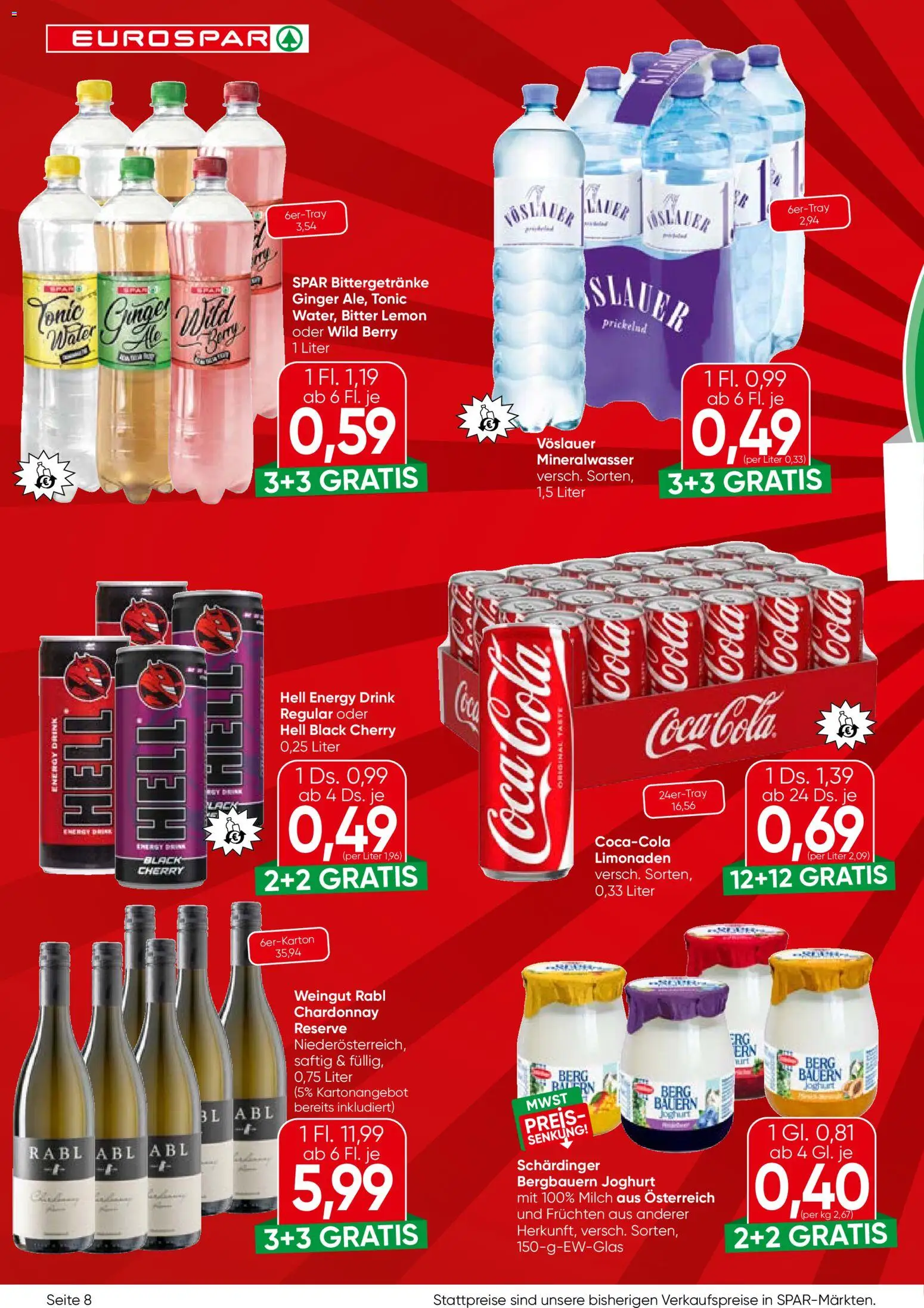 Eurospar Flugblatt gültig ab 10.09.2026 | Seite: 8 | Produkte: Mineralwasser, Milch, Joghurt