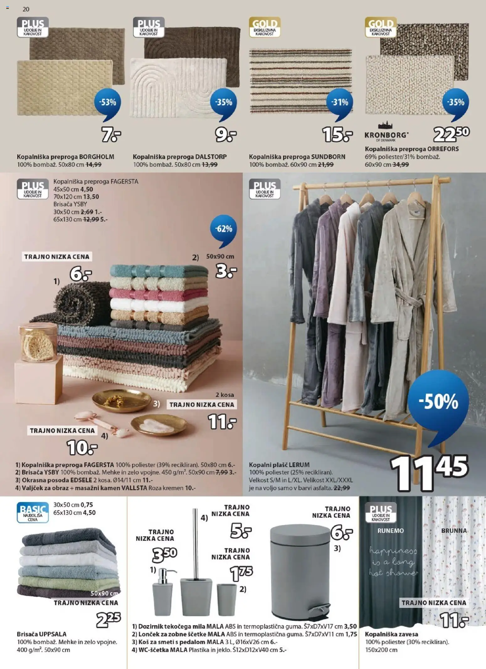 Novi JYSK katalog ponudbe – veljaven od 03.06.2026 | Stran: 20 | Izdelki: Kopalniška zavesa, Kos, Plasc, Kopalni plasc