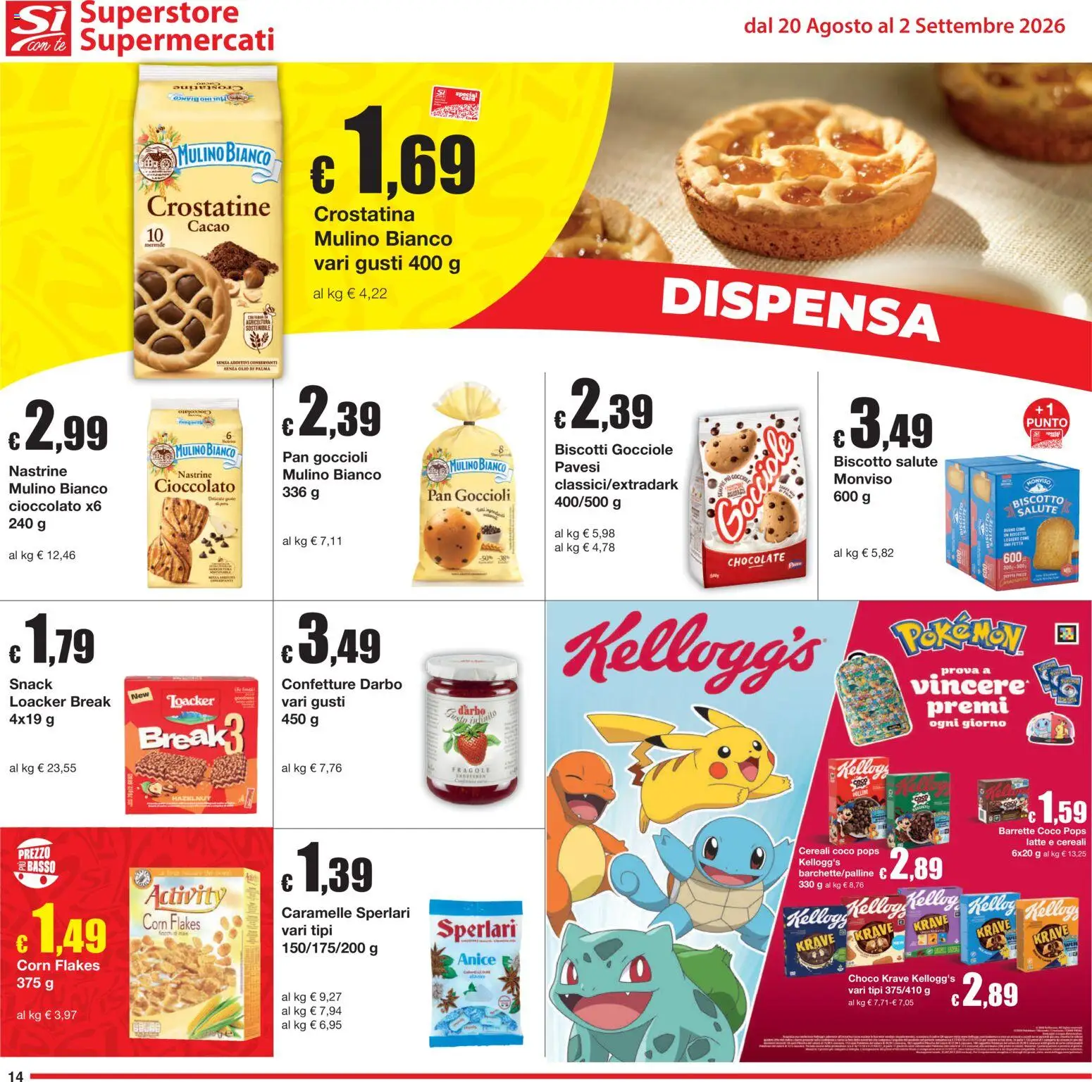 Volantino Sì con Te del 20/08/2026 | Pagina: 14 | Prodotti: Cereali, Biscotti, Pasta, Basso