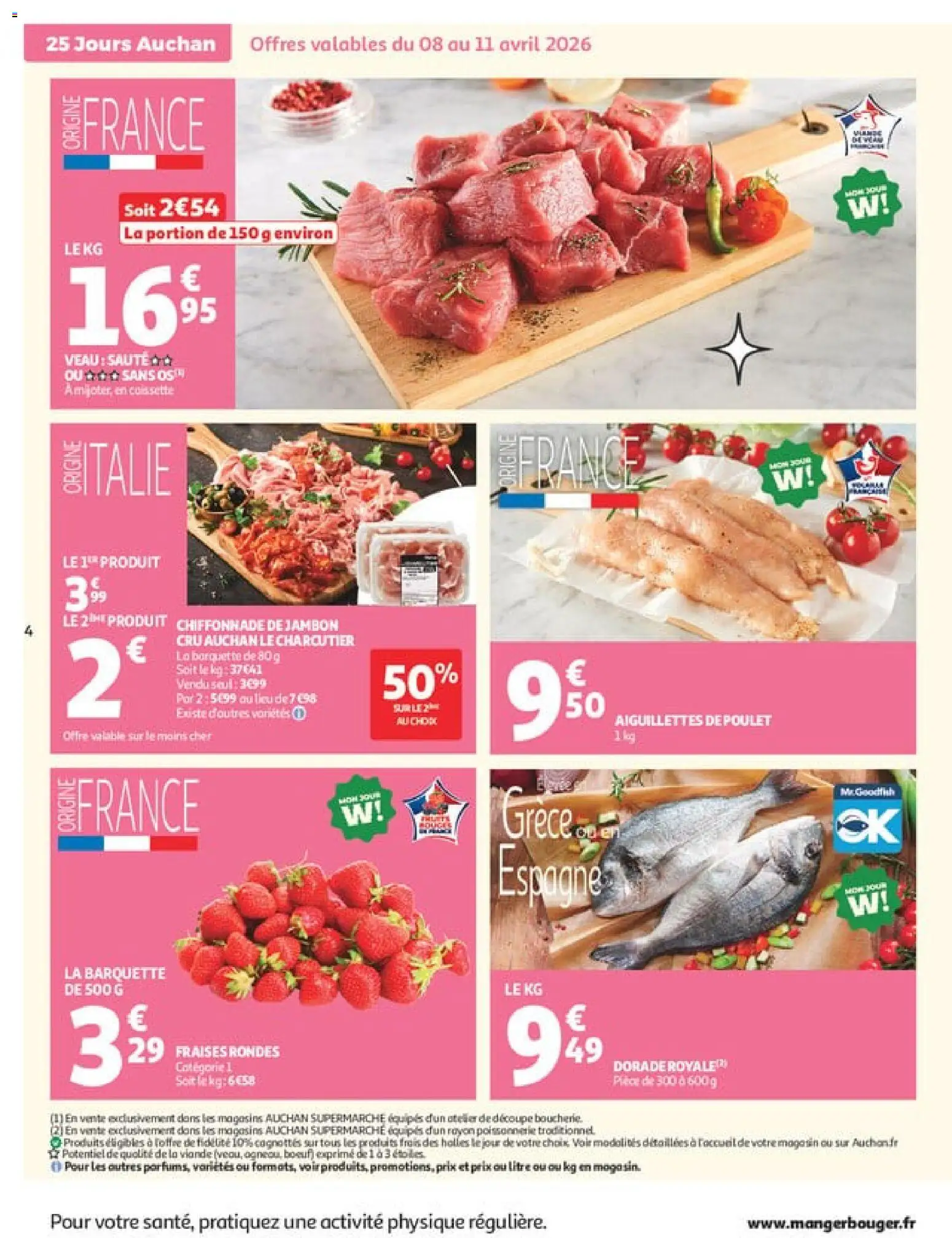 {H1} | Page: 4 | Produits: Dorade royale, Jambon, Viande, Fraises