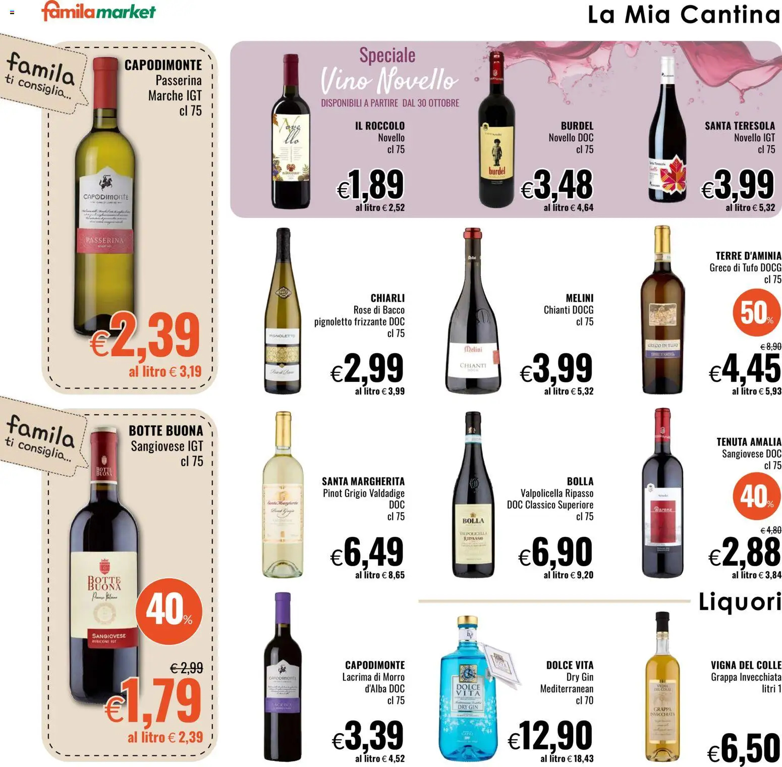 Volantino Famila del 29/10/2026 | Pagina: 16 | Prodotti: Gin, Vino, Grappa