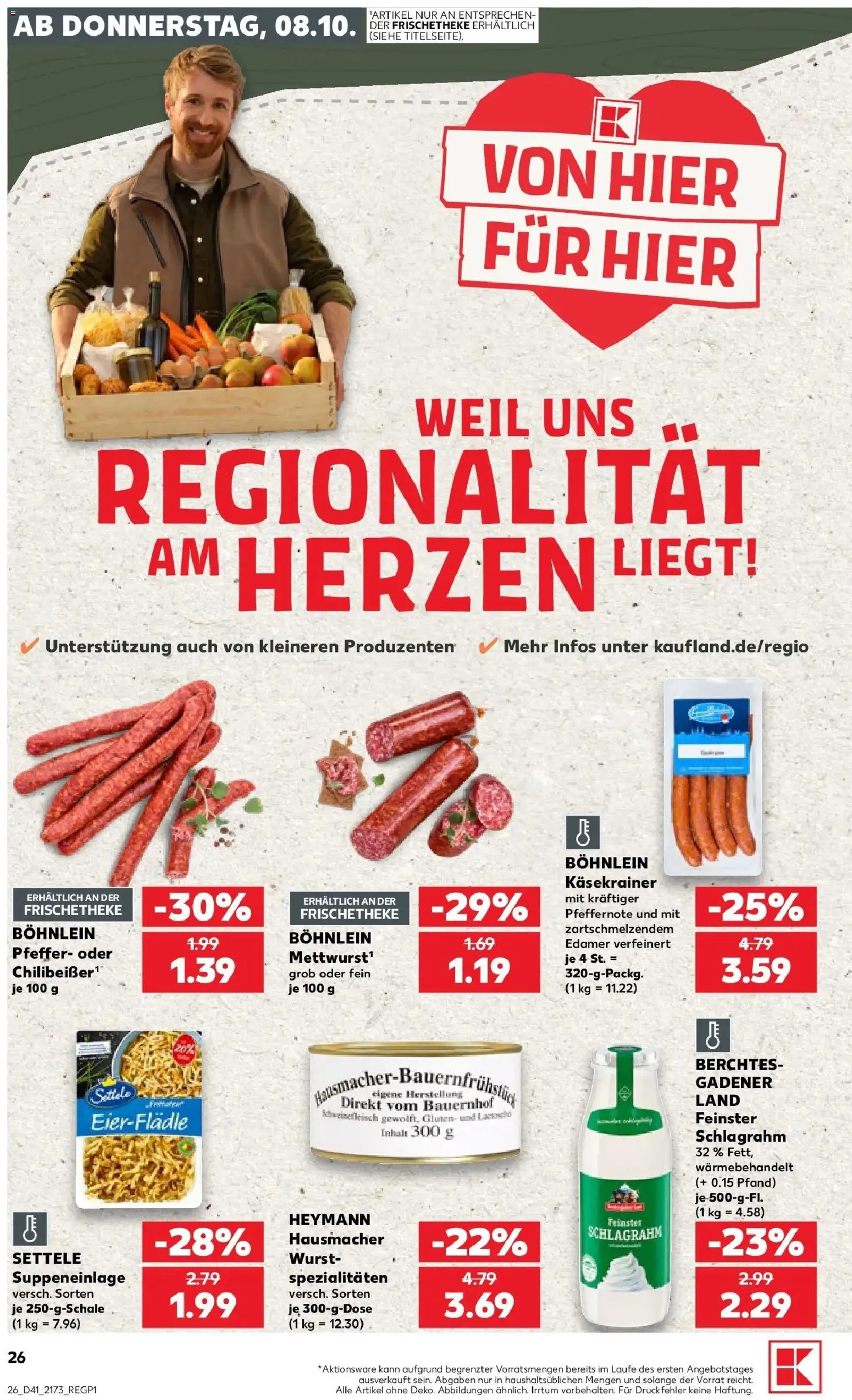Prospekt Kaufland ab 08.10.2026 » Angebote Online zum Blättern | Seite: 26 | Produkte: Spezialitäten, Käsekrainer, Edamer, Schweinefleisch
