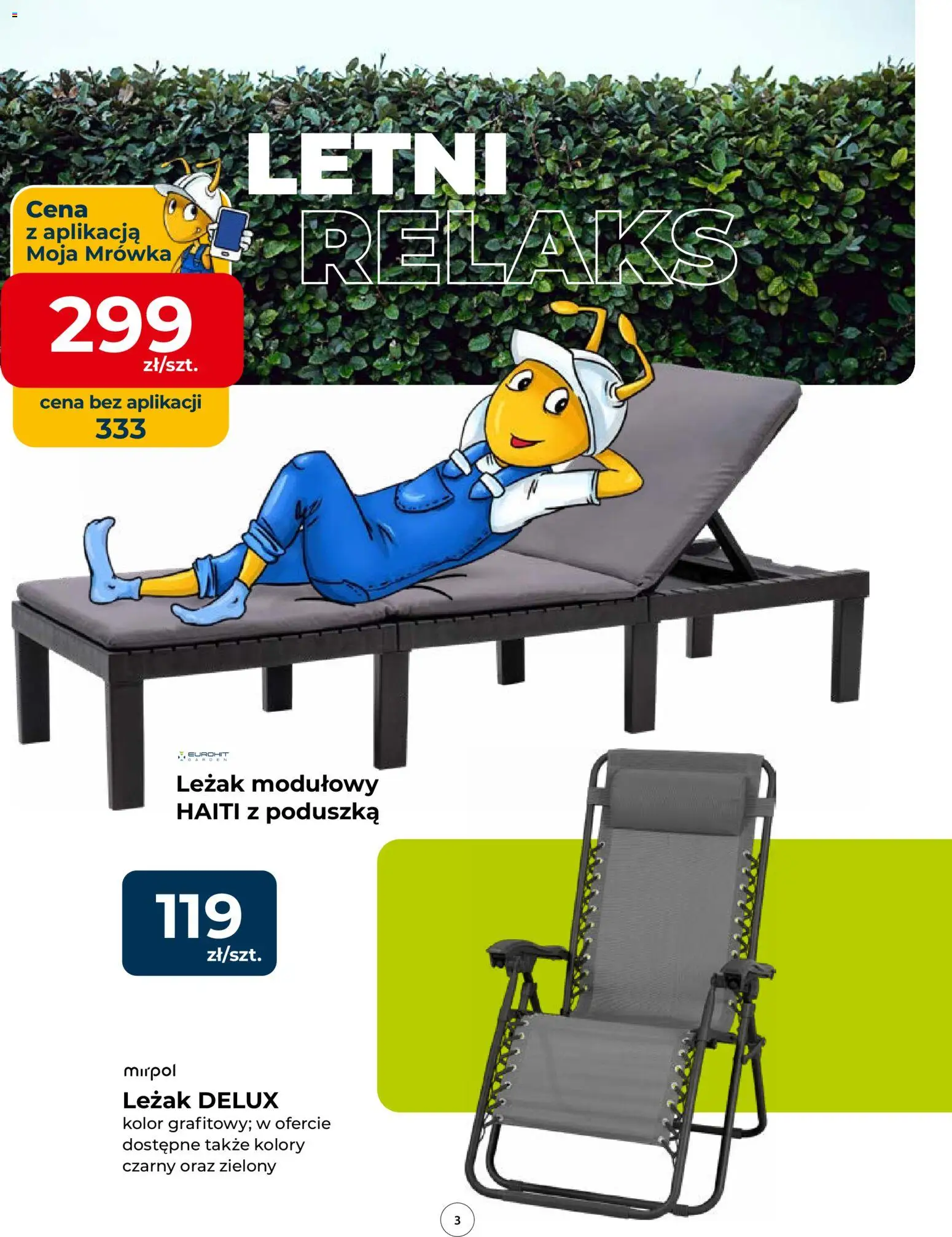 Mrówka gazetka od 03.06.2026 | Strona: 3 | Produkty: Poduszka, Leżak
