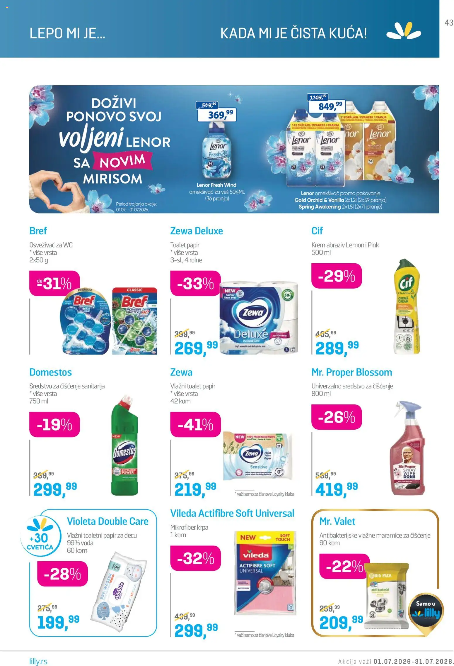 Lilly drogerie katalog - važi od 01.07.2026 | Strana: 43 | Proizvode: Bref, Lenor, Vileda, Omekšivač za veš