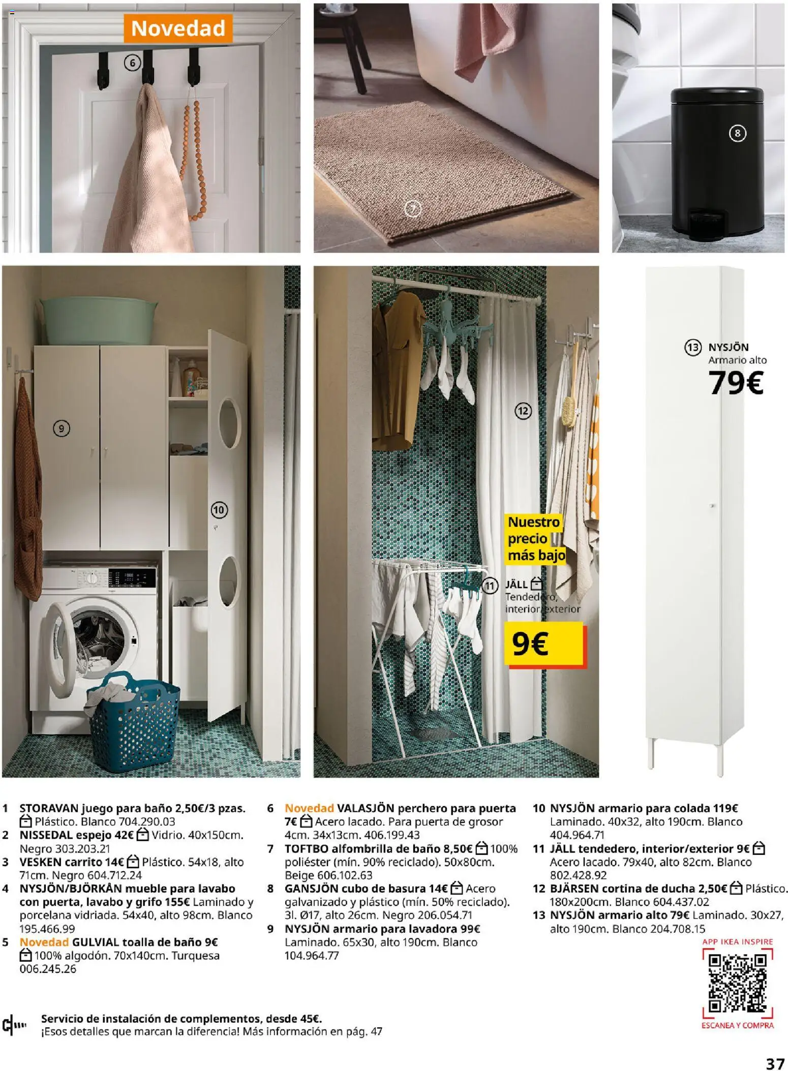 IKEA - Precios bajos │ válido desde el 13.04.2026 | Página: 37 | Productos: Cortina, Alfombrilla, Lavadora, Lavabo