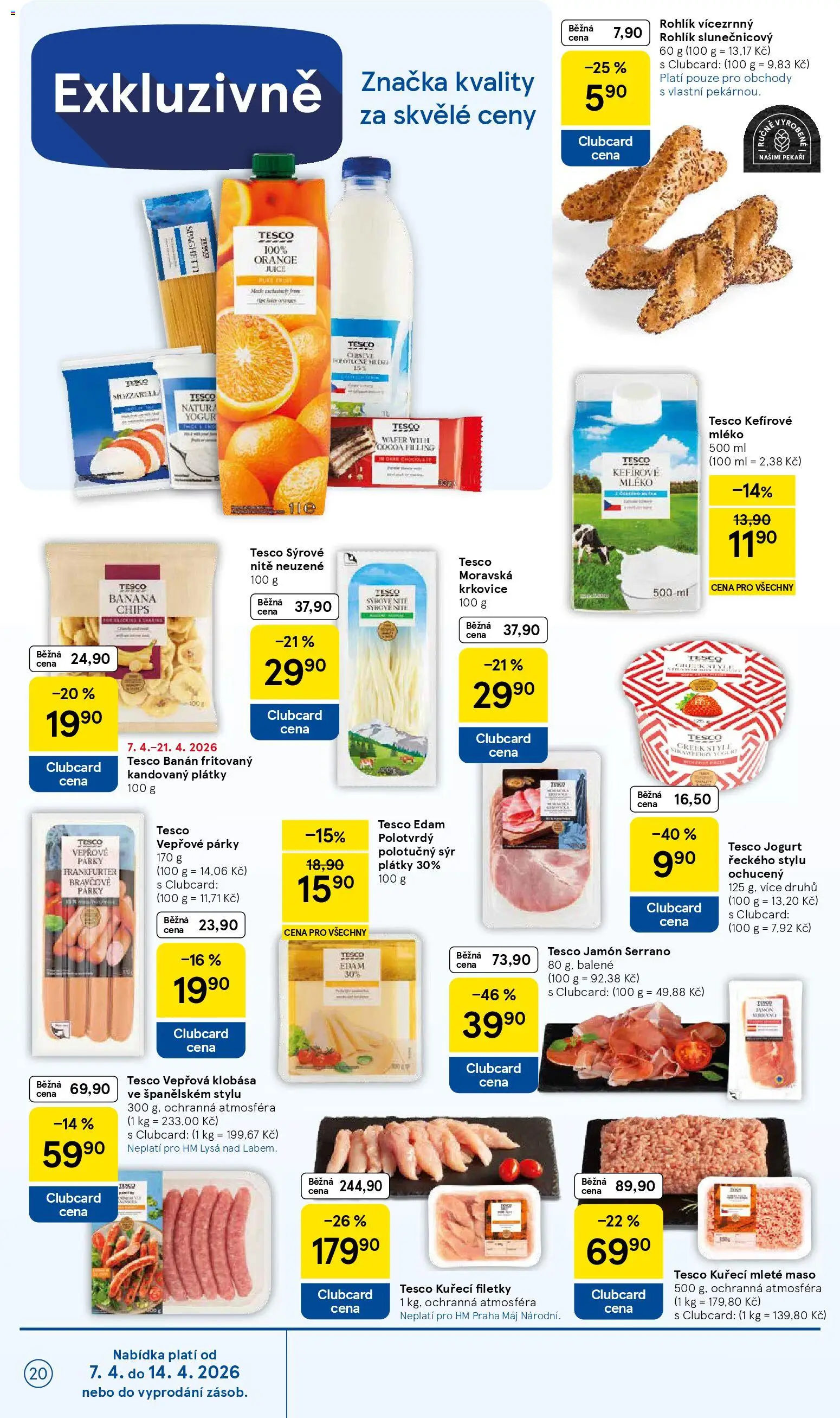 Tesco leták - Hypermarket od 07.04.2026 | Strana: 20 | Produkty: Kefír, Sýr, Banán, Maso